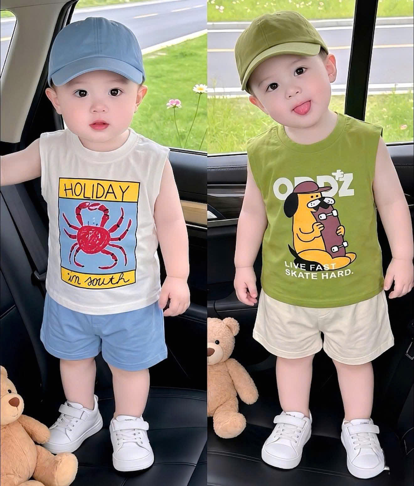 T319 - SET 3 BỘ ĐÙI BÉ TRAI BA LỖ HOLIDAY xanh vàng trắng