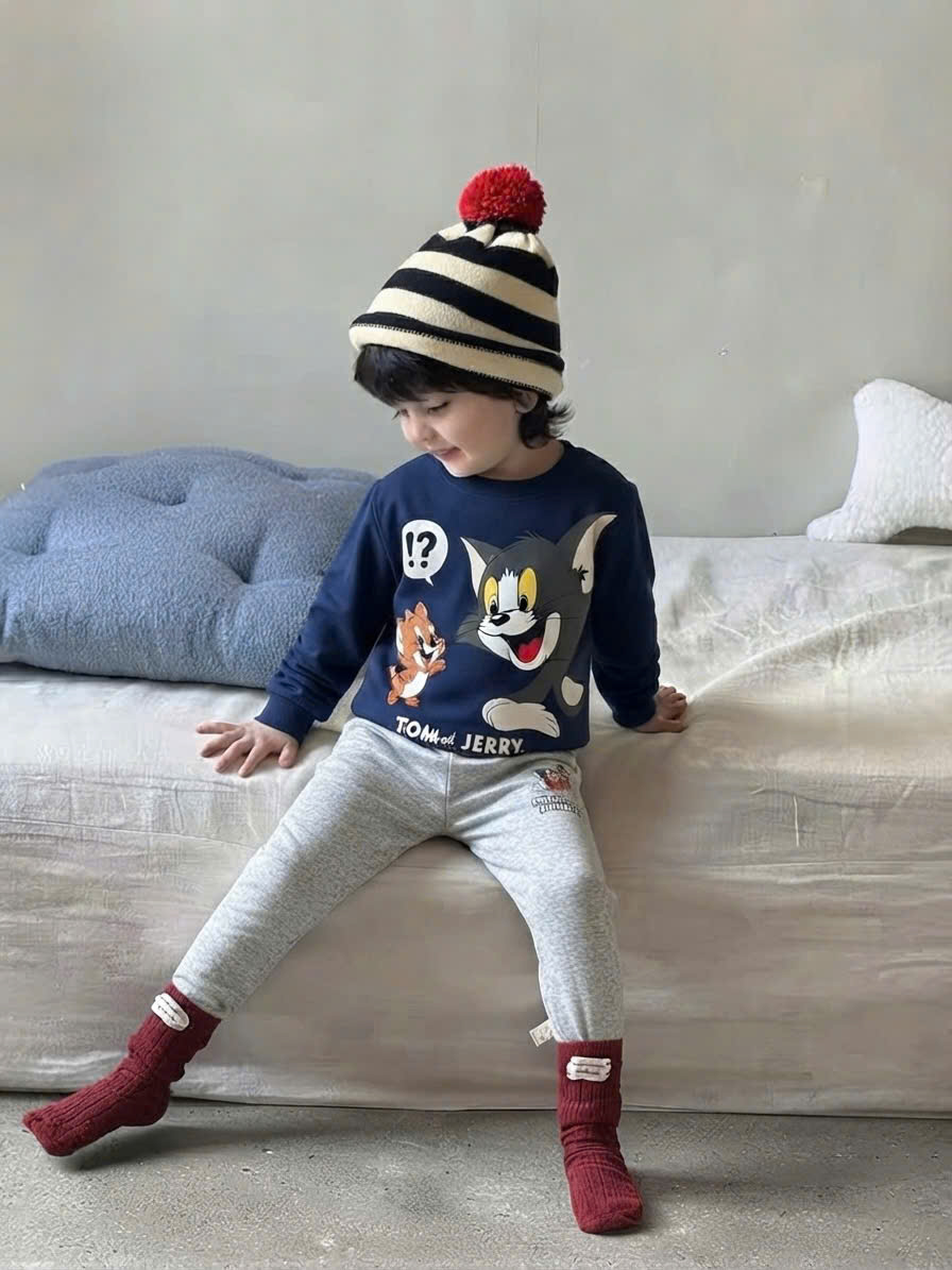 T345 - SET 2 BỘ BÉ TRAI DÀI TAY TOM JERRY than trắng