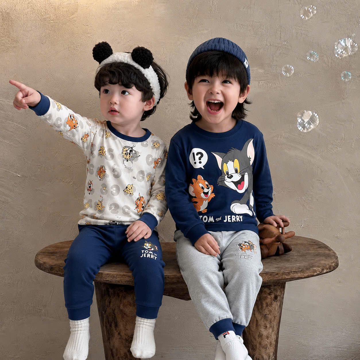 T345 - SET 2 BỘ BÉ TRAI DÀI TAY TOM JERRY than trắng