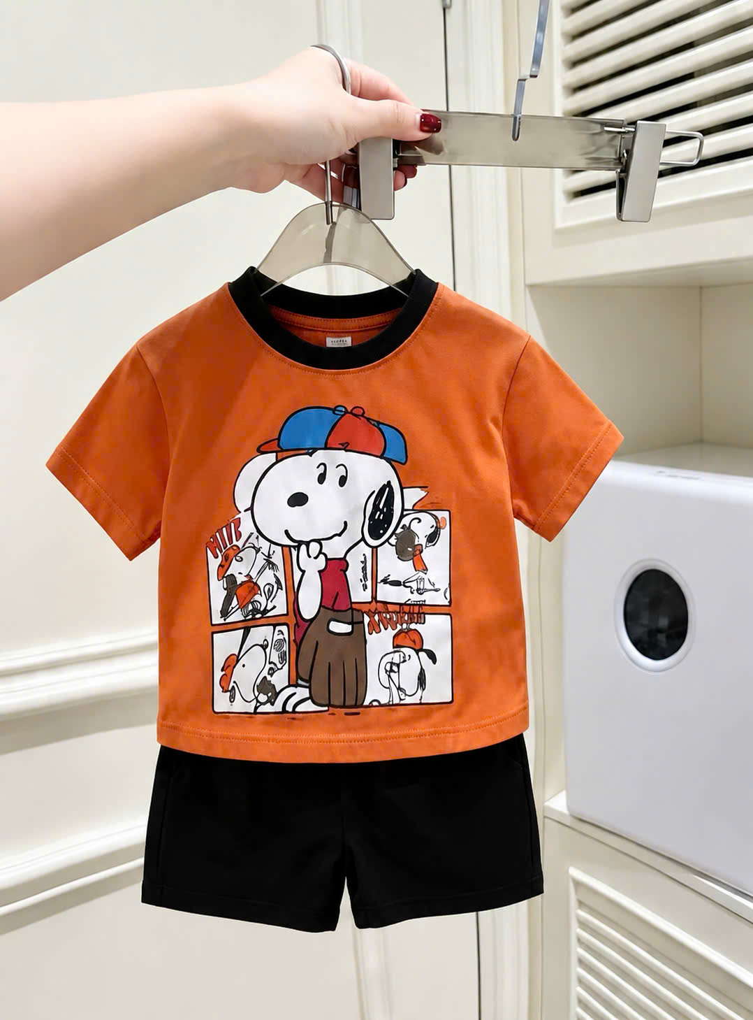 T367 - SET 2 BỘ ĐÙI BÉ TRAI SNOOPY BUBBY BABY đen cam