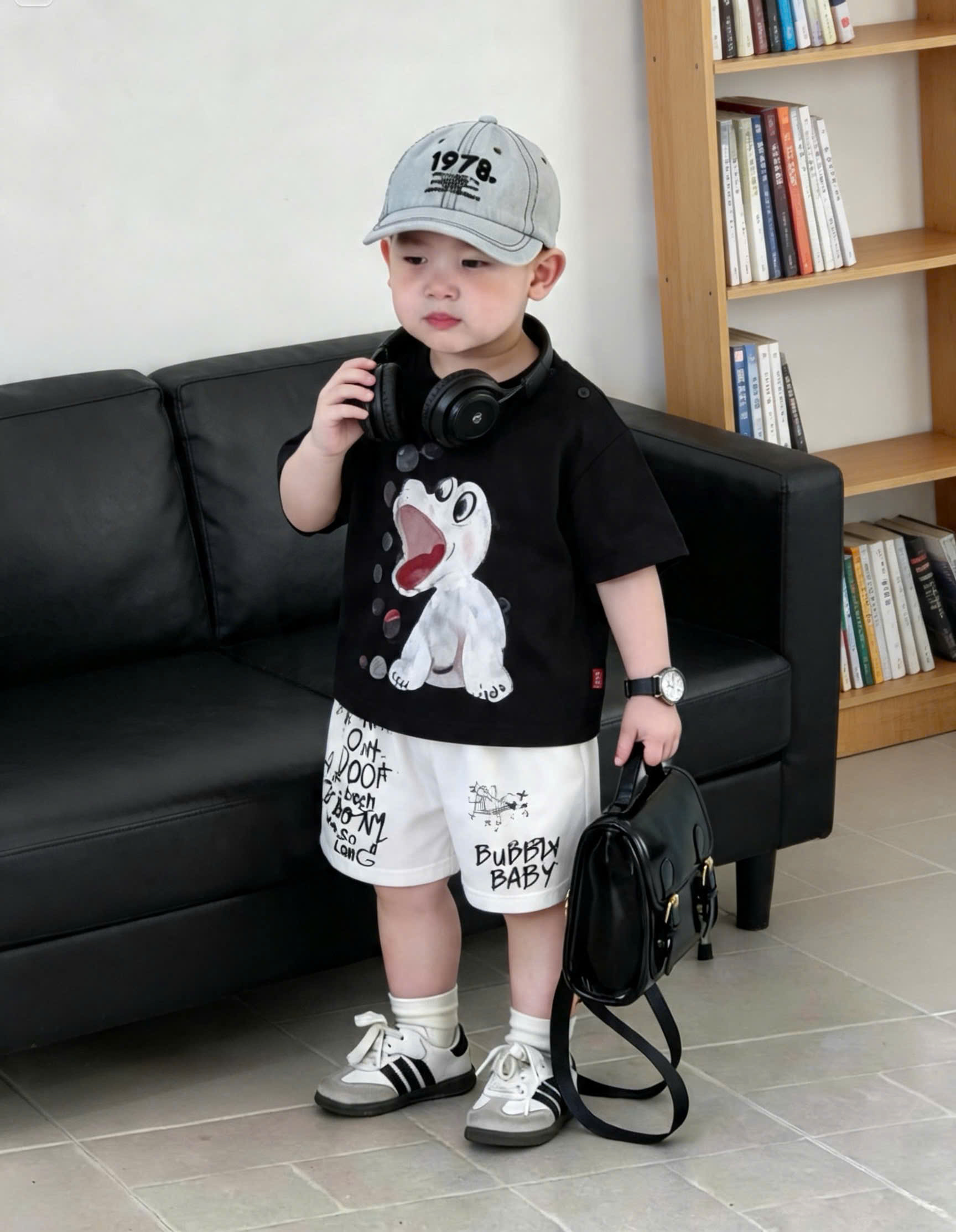 T367 - SET 2 BỘ ĐÙI BÉ TRAI SNOOPY BUBBY BABY đen cam