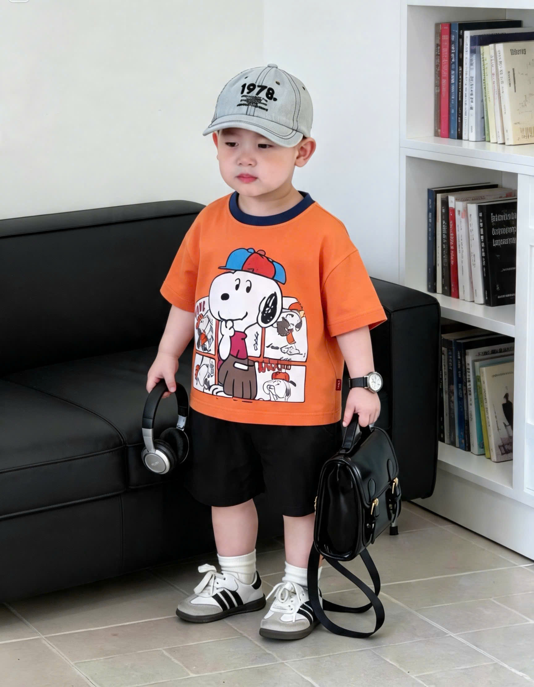 T367 - SET 2 BỘ ĐÙI BÉ TRAI SNOOPY BUBBY BABY đen cam