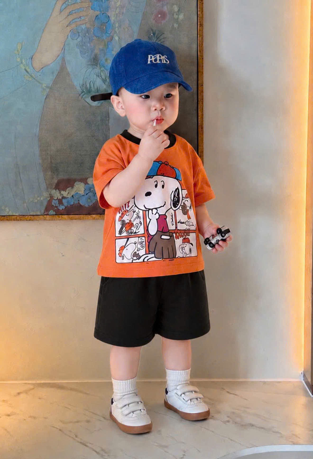 T367 - SET 2 BỘ ĐÙI BÉ TRAI SNOOPY BUBBY BABY đen cam