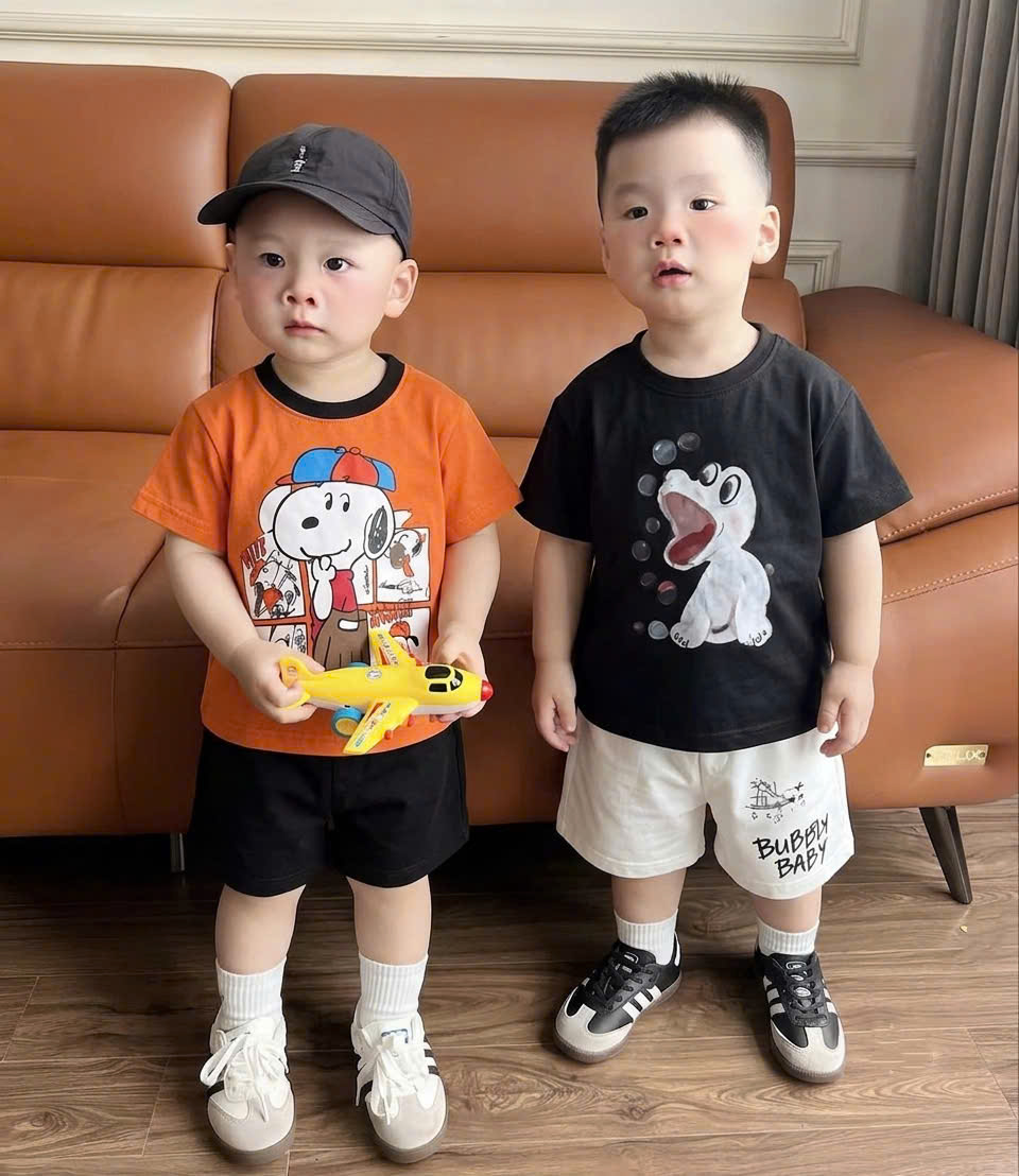 T367 - SET 2 BỘ ĐÙI BÉ TRAI SNOOPY BUBBY BABY đen cam