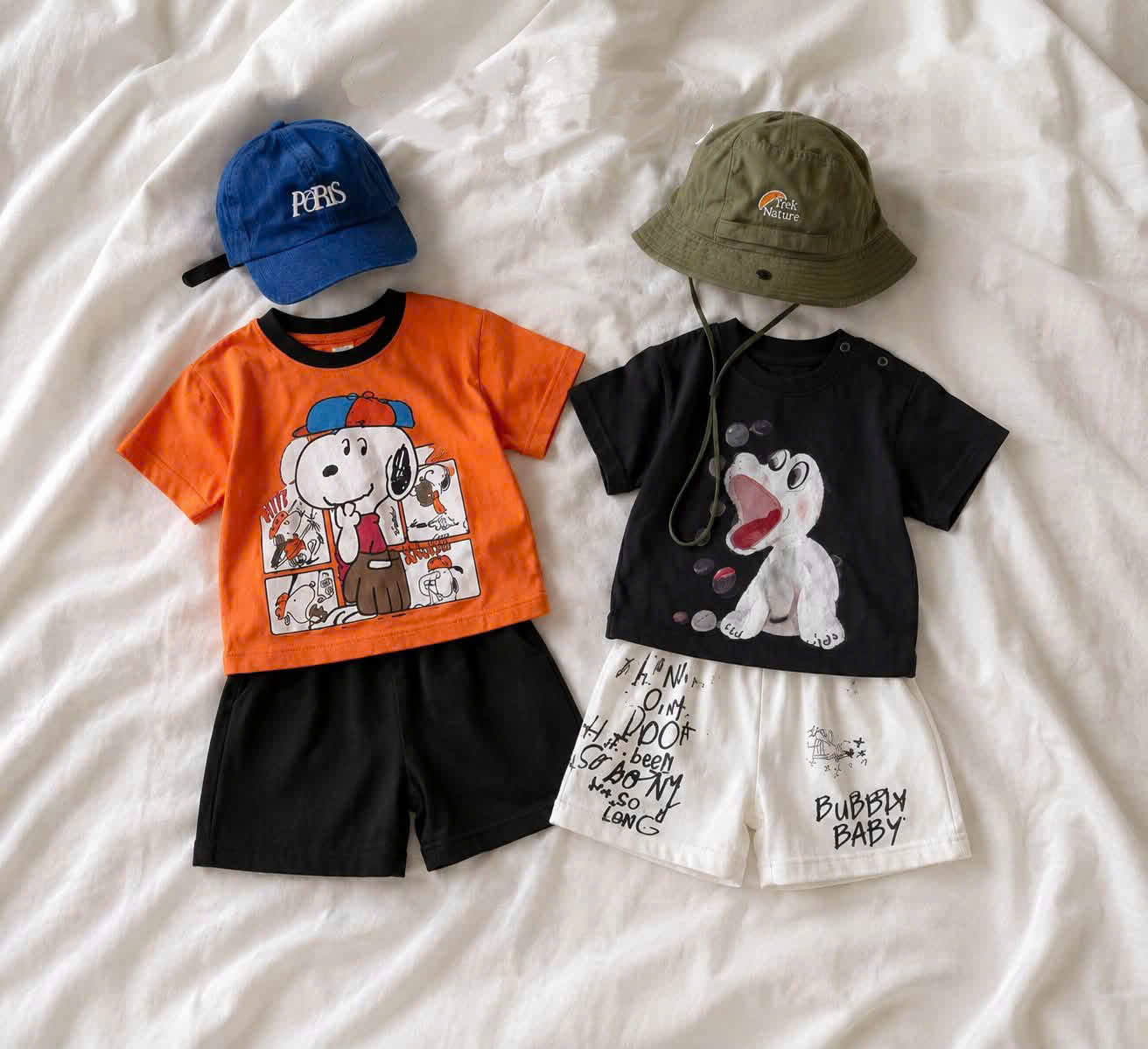 T367 - SET 2 BỘ ĐÙI BÉ TRAI SNOOPY BUBBY BABY đen cam