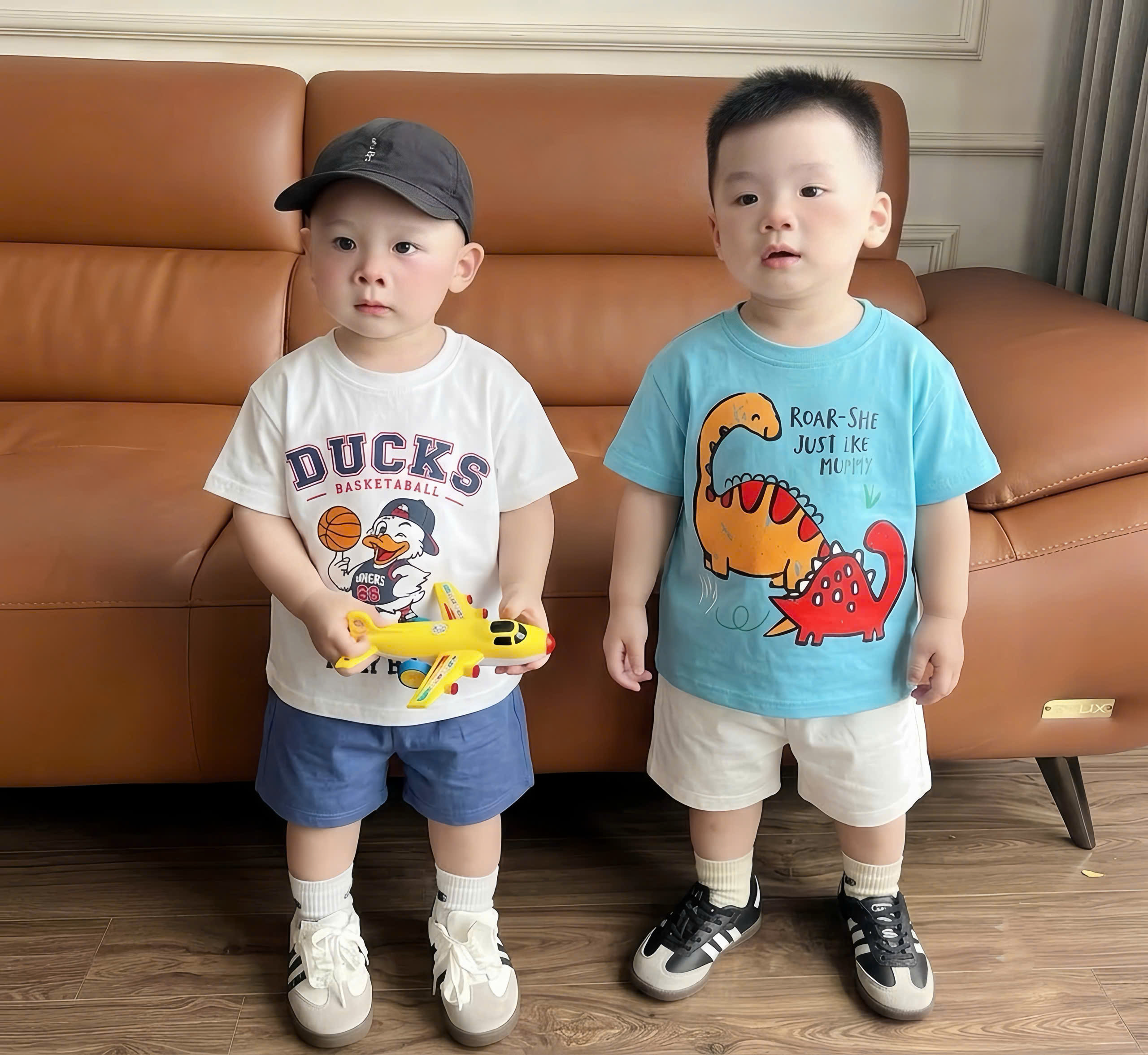 (chờ) T417 - SET 3 BỘ ĐÙI BÉ TRAI PHỐI MÀU VỊT CHÓ KHỦNG LONG