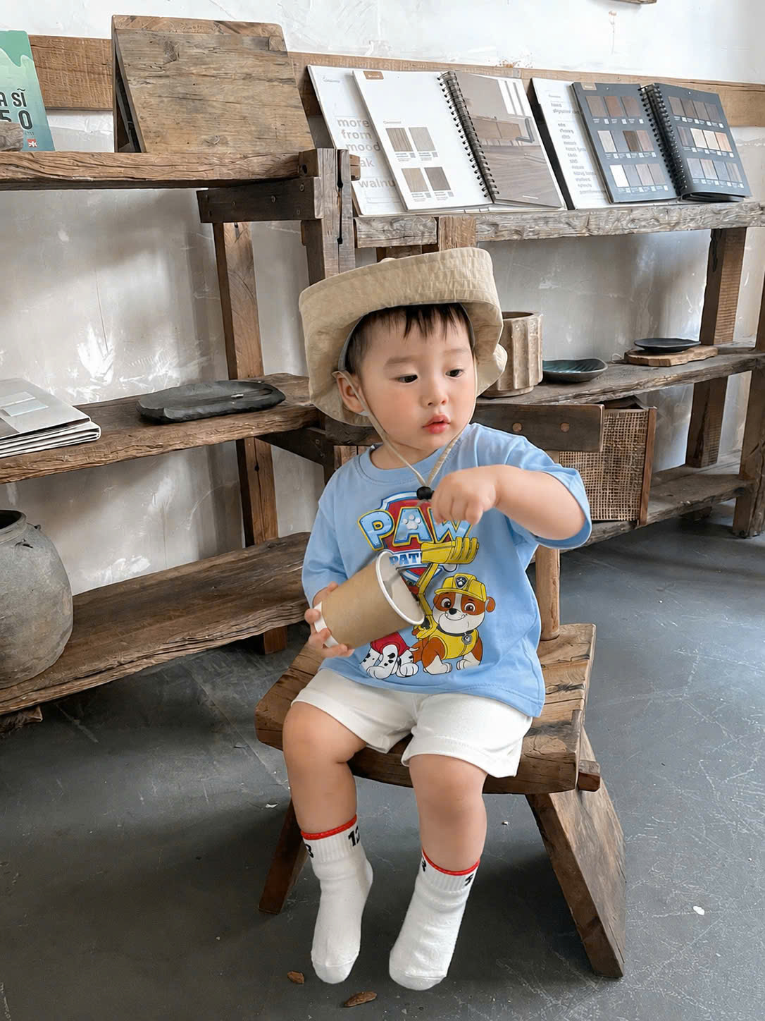 T423 - SET 3 BỘ ĐÙI BÉ TRAI PAW PATROL xanh kẻ be