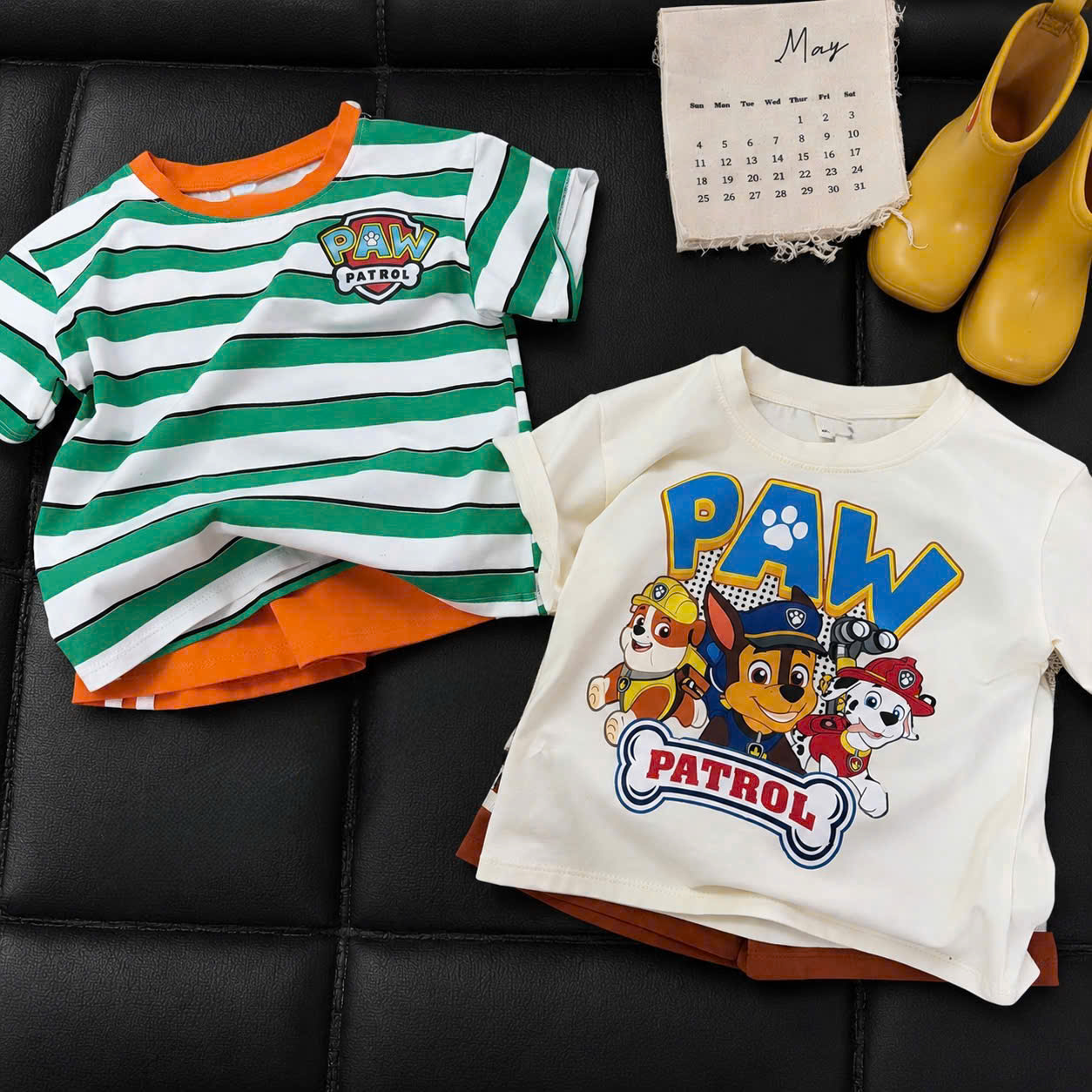 T423 - SET 3 BỘ ĐÙI BÉ TRAI PAW PATROL xanh kẻ be