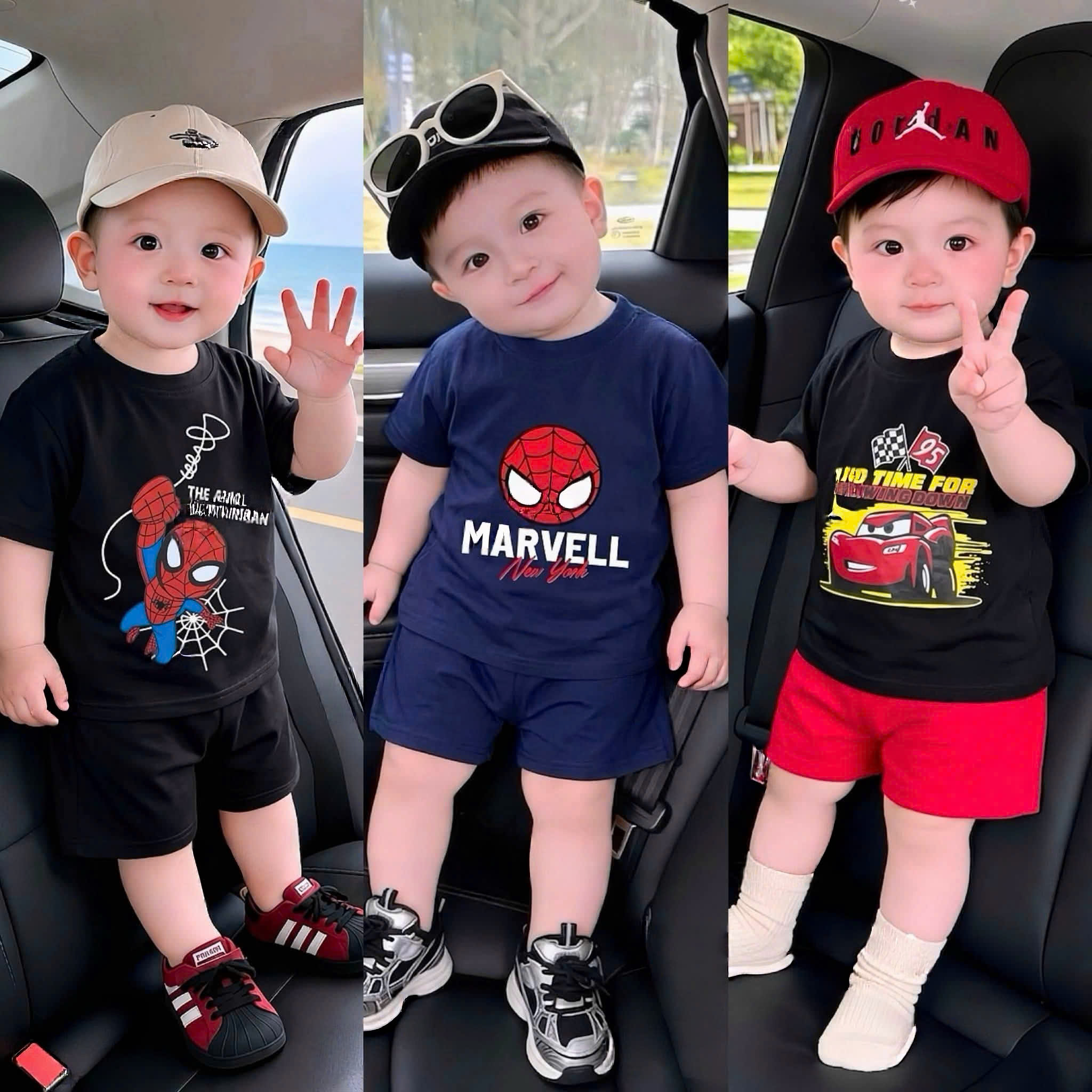 T424 - SET 3 BỘ ĐÙI BÉ TRAI MARVEL đen than be