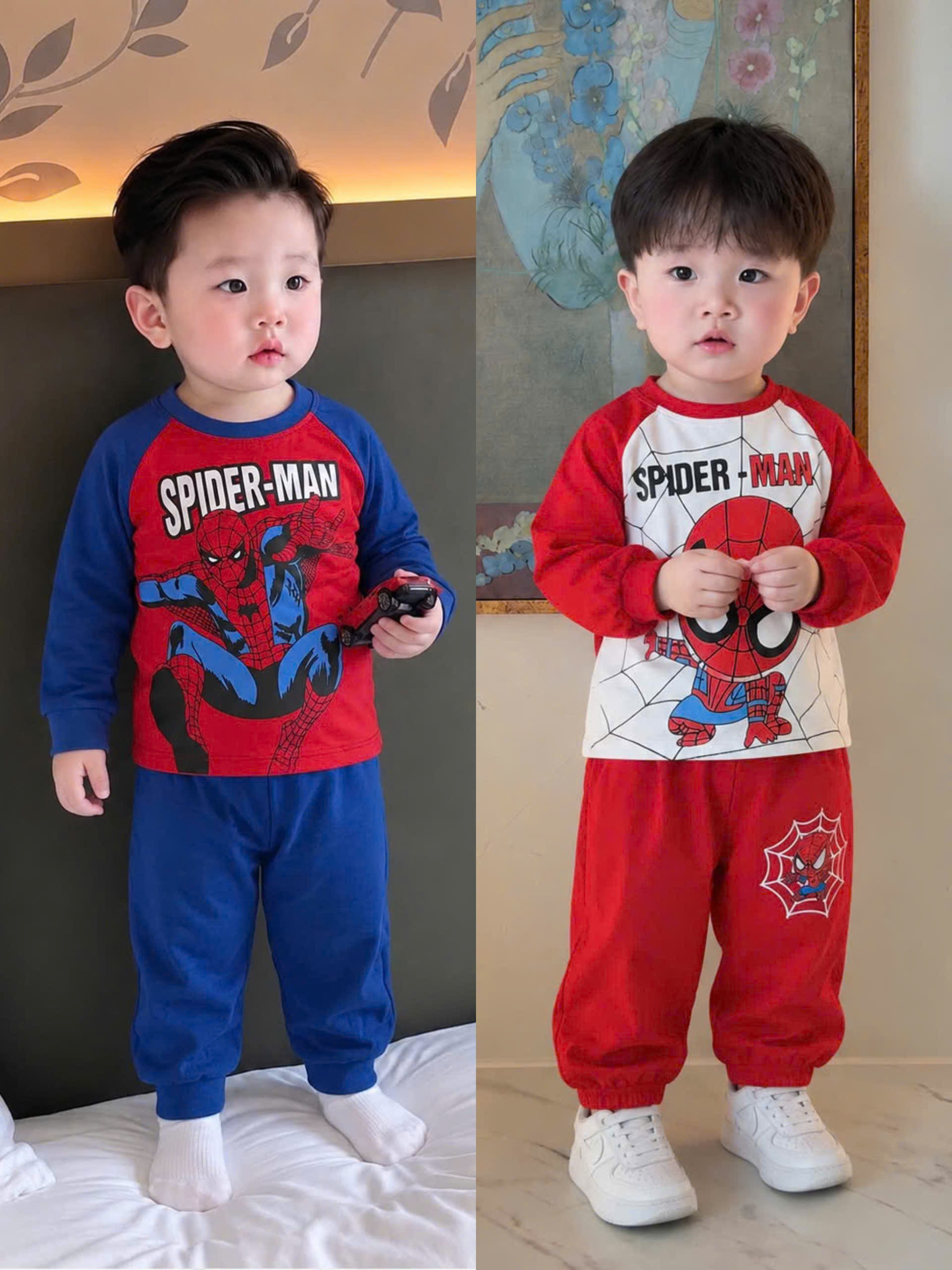 T428 - SET 2 BỘ BÉ TRAI DÀI TAY SPIDERMAN phối xanh đỏ
