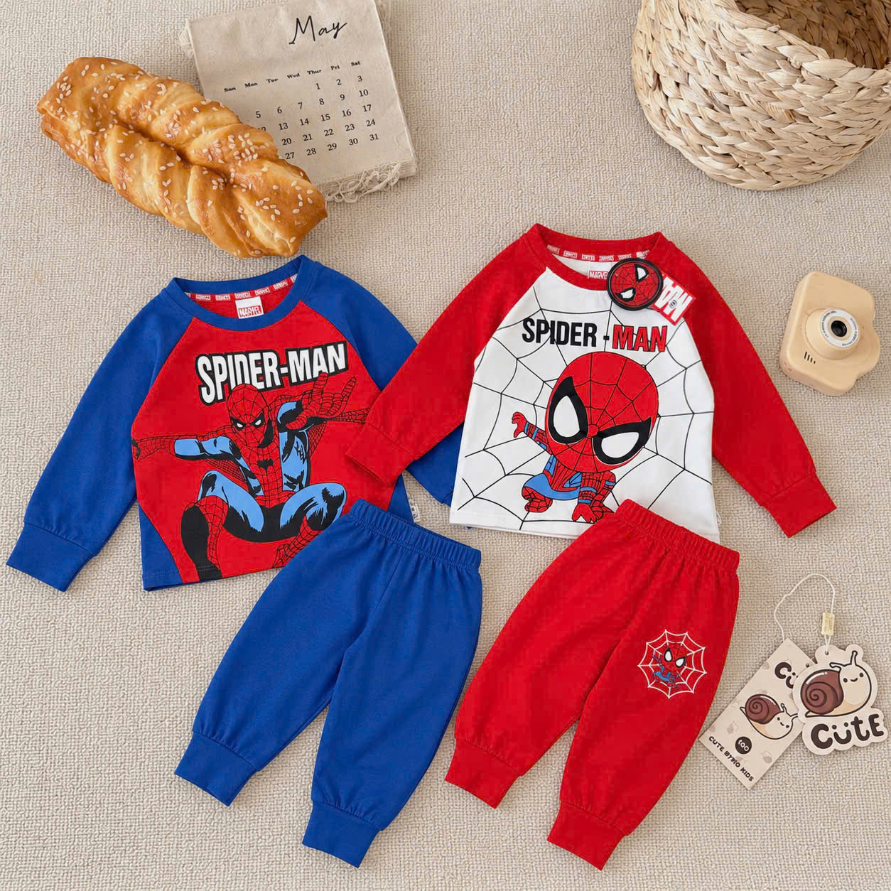 T428 - SET 2 BỘ BÉ TRAI DÀI TAY SPIDERMAN phối xanh đỏ