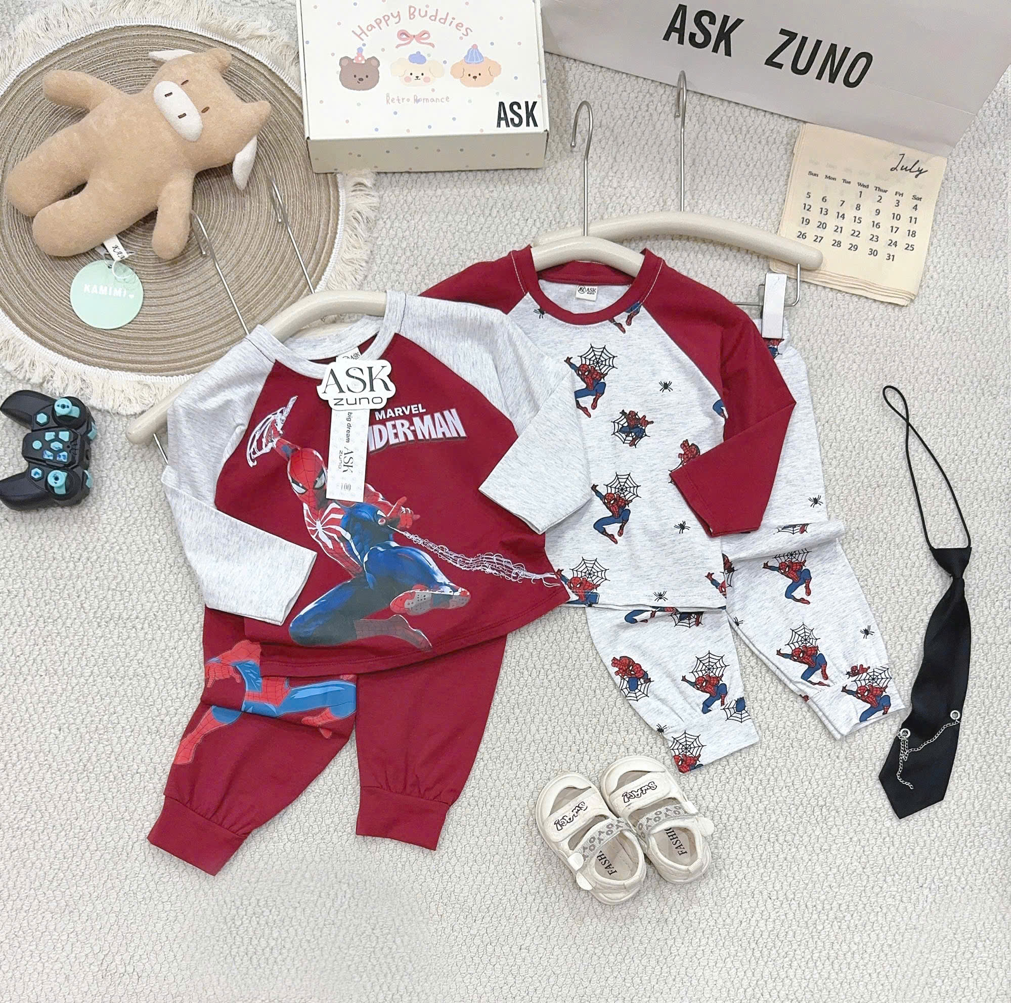 T432 - SET 2 BỘ BÉ TRAI DÀI TAY SPIDERMAN TRÀN đỏ xám