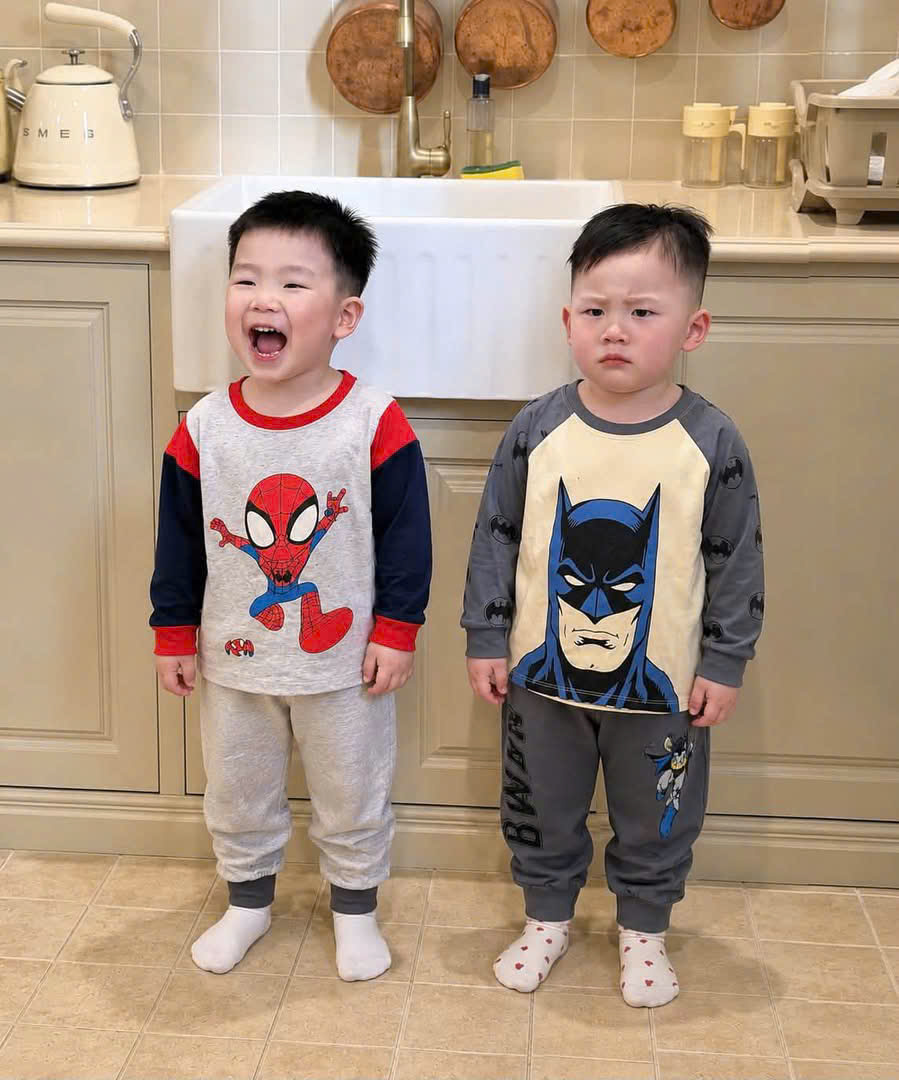 T436 - SET 2 BỘ BÉ TRAI DÀI TAY NHỆN BATMAN PHỐI xám be