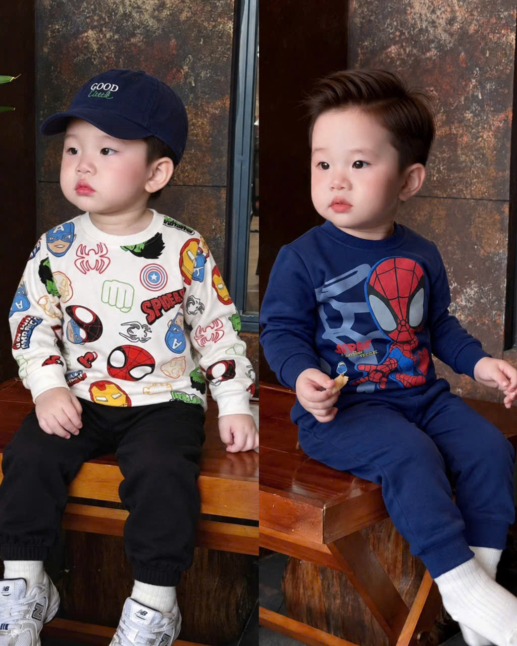 T438 - SET 2 BỘ BÉ TRAI DÀI TAY SIÊU NHÂN than trắng