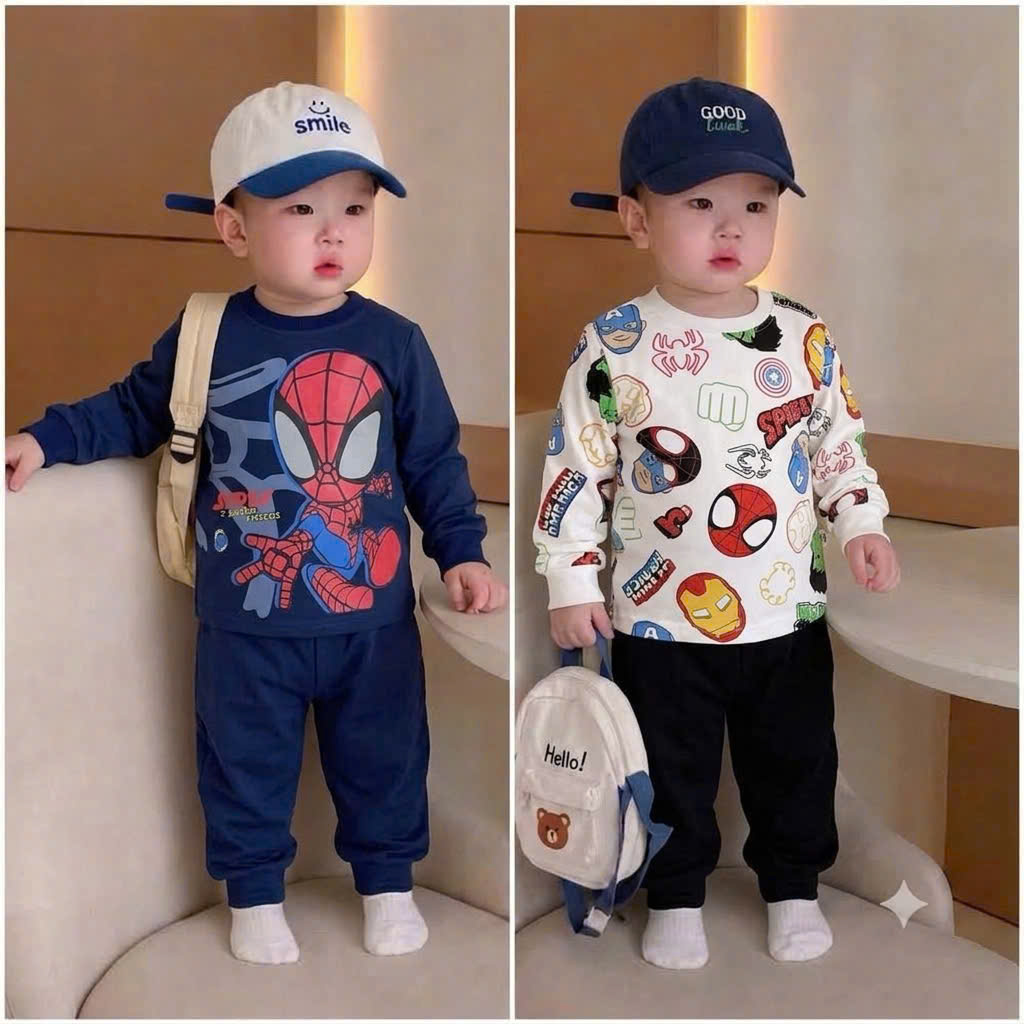 T438 - SET 2 BỘ BÉ TRAI DÀI TAY SIÊU NHÂN than trắng
