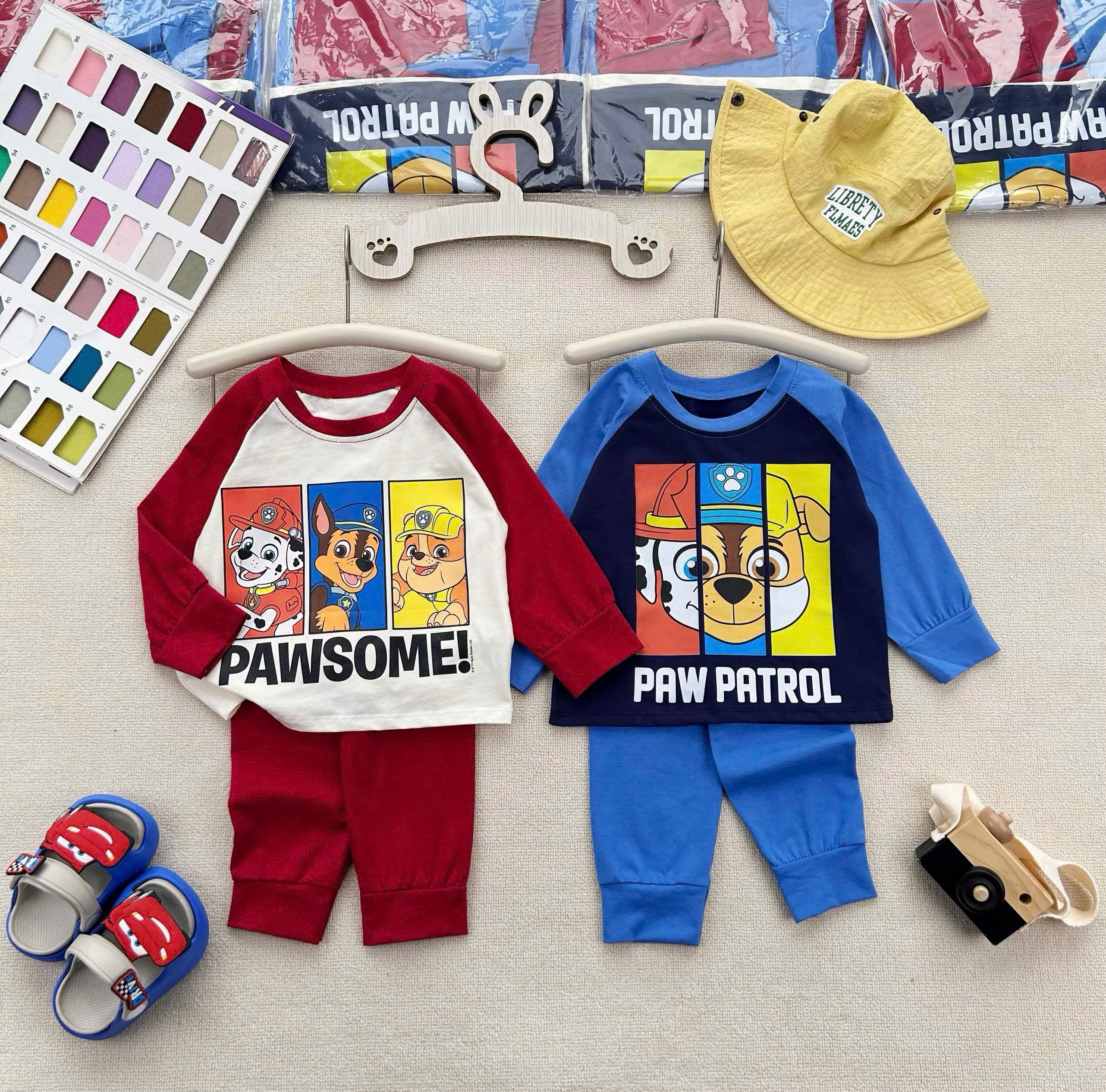T439 - SET 2 BỘ BÉ TRAI DÀI TAY PAW PATROL xanh đỏ