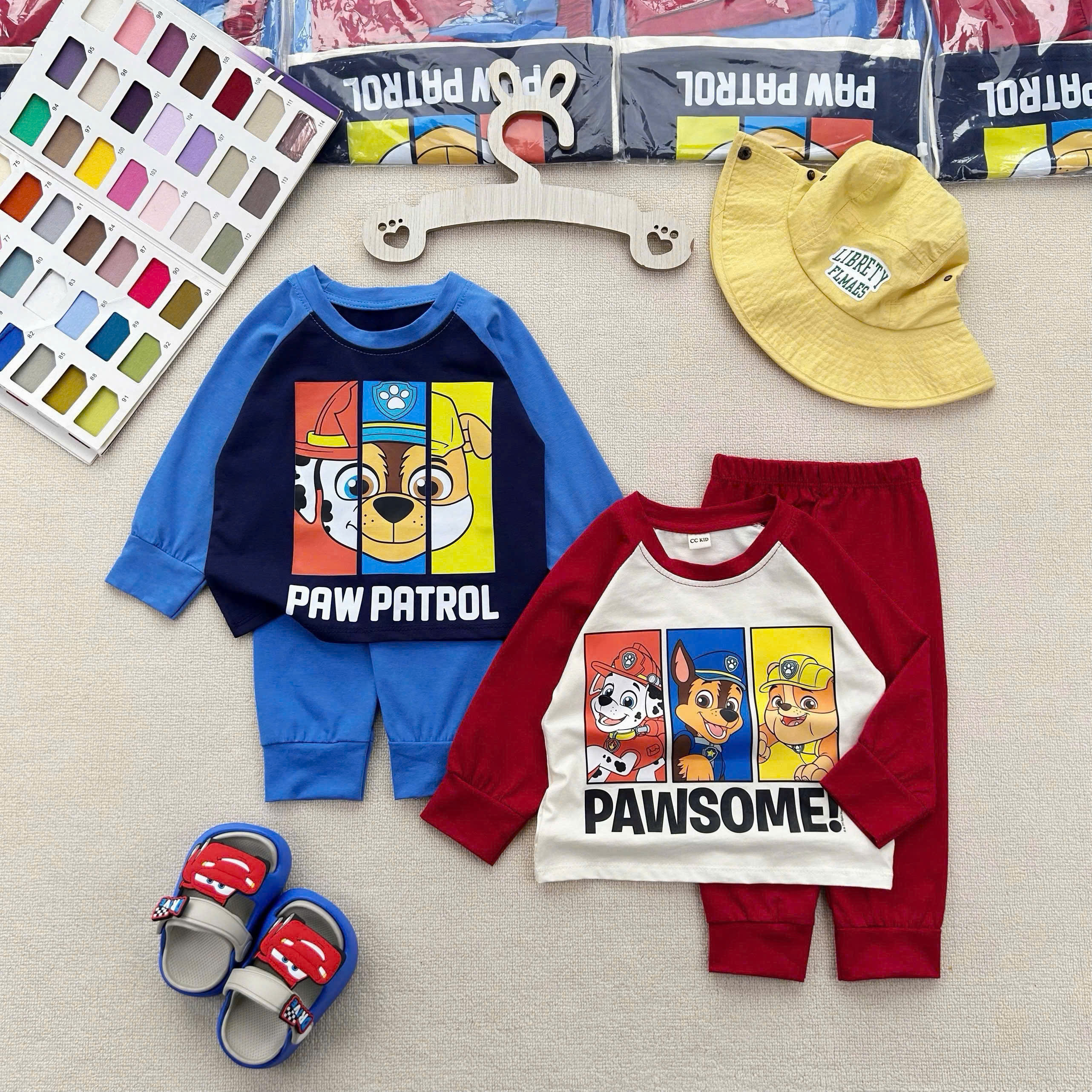 T439 - SET 2 BỘ BÉ TRAI DÀI TAY PAW PATROL xanh đỏ