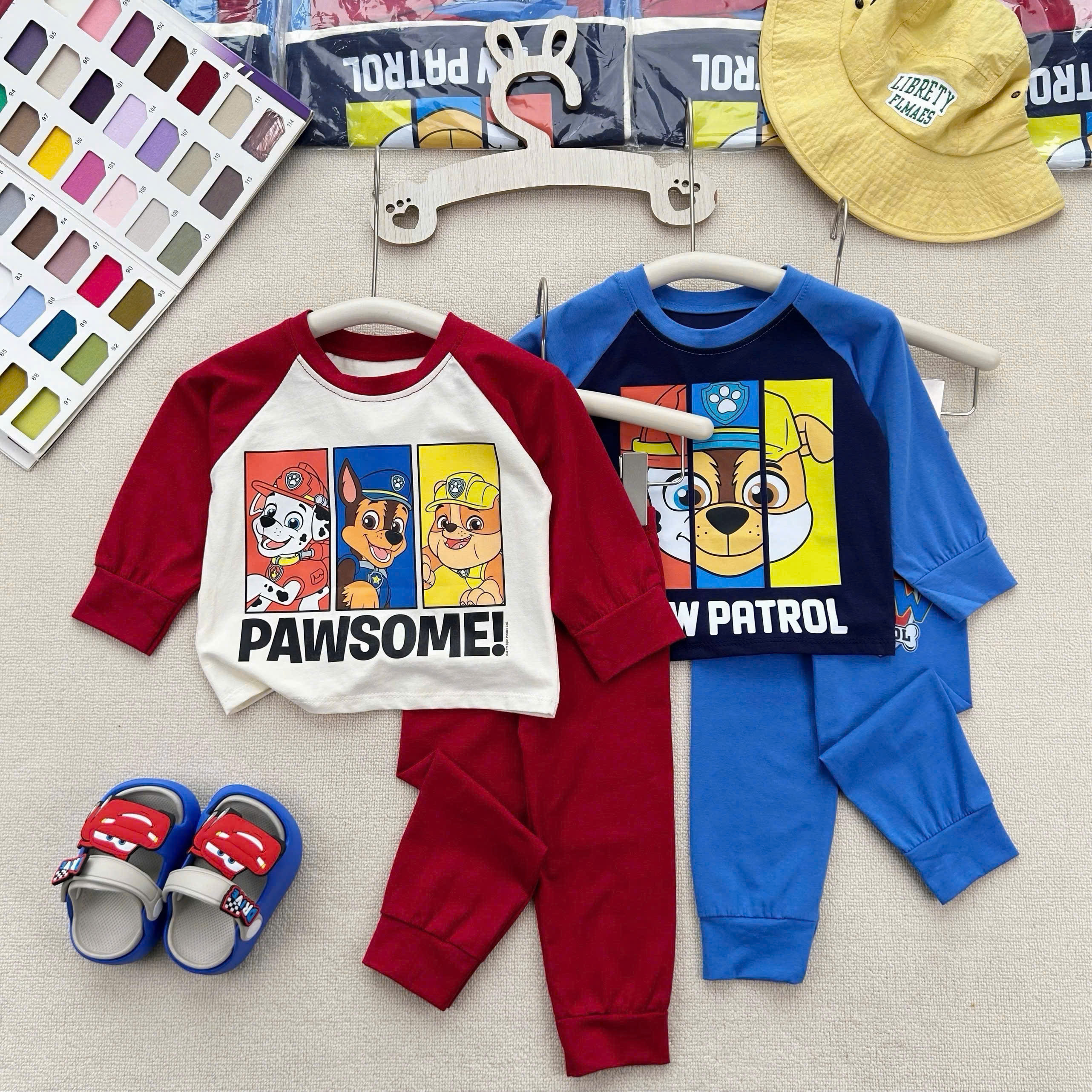 T439 - SET 2 BỘ BÉ TRAI DÀI TAY PAW PATROL xanh đỏ