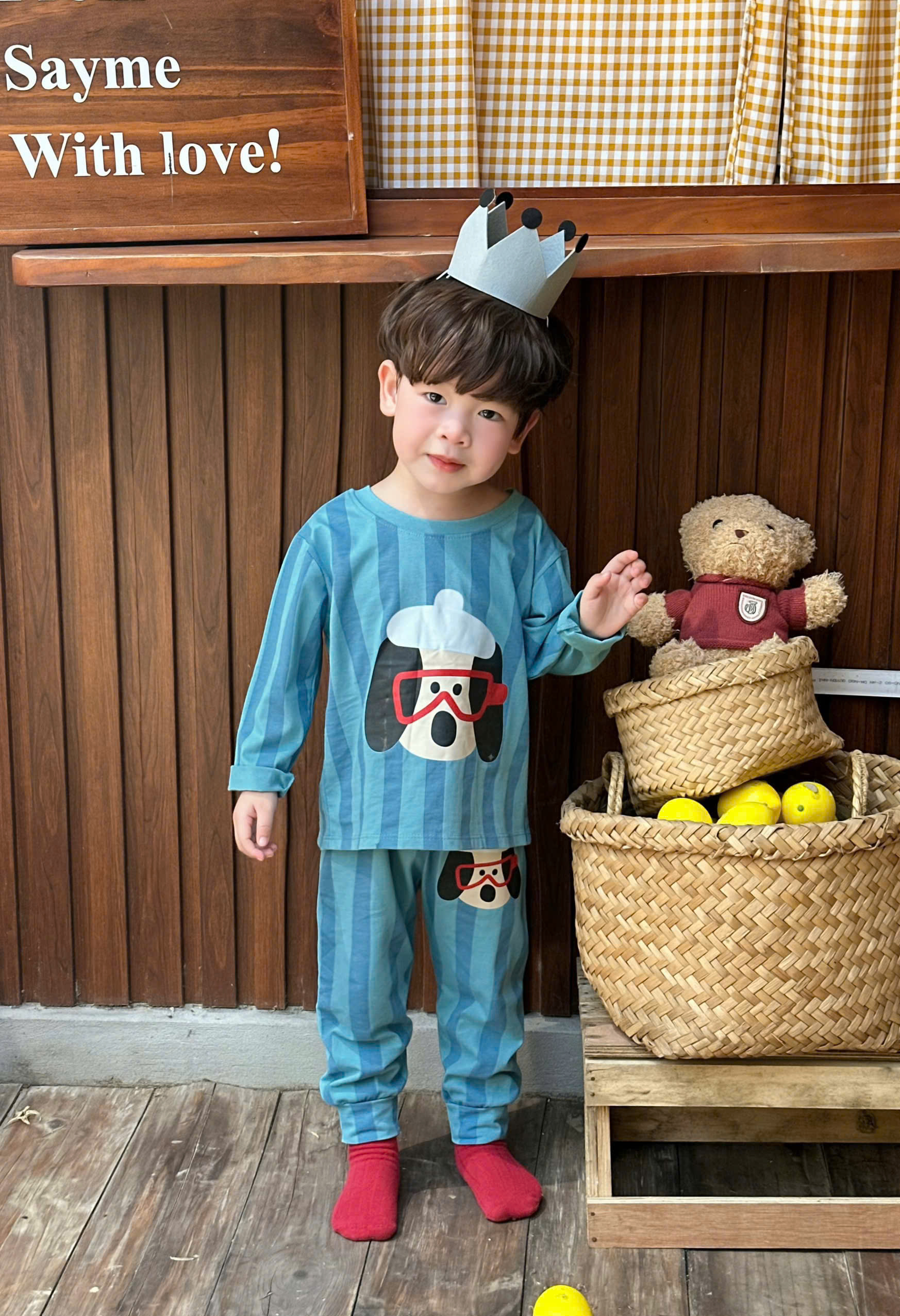 T440 - SET 2 BỘ BÉ TRAI DÀI TAY PUPPY xanh sọc caro