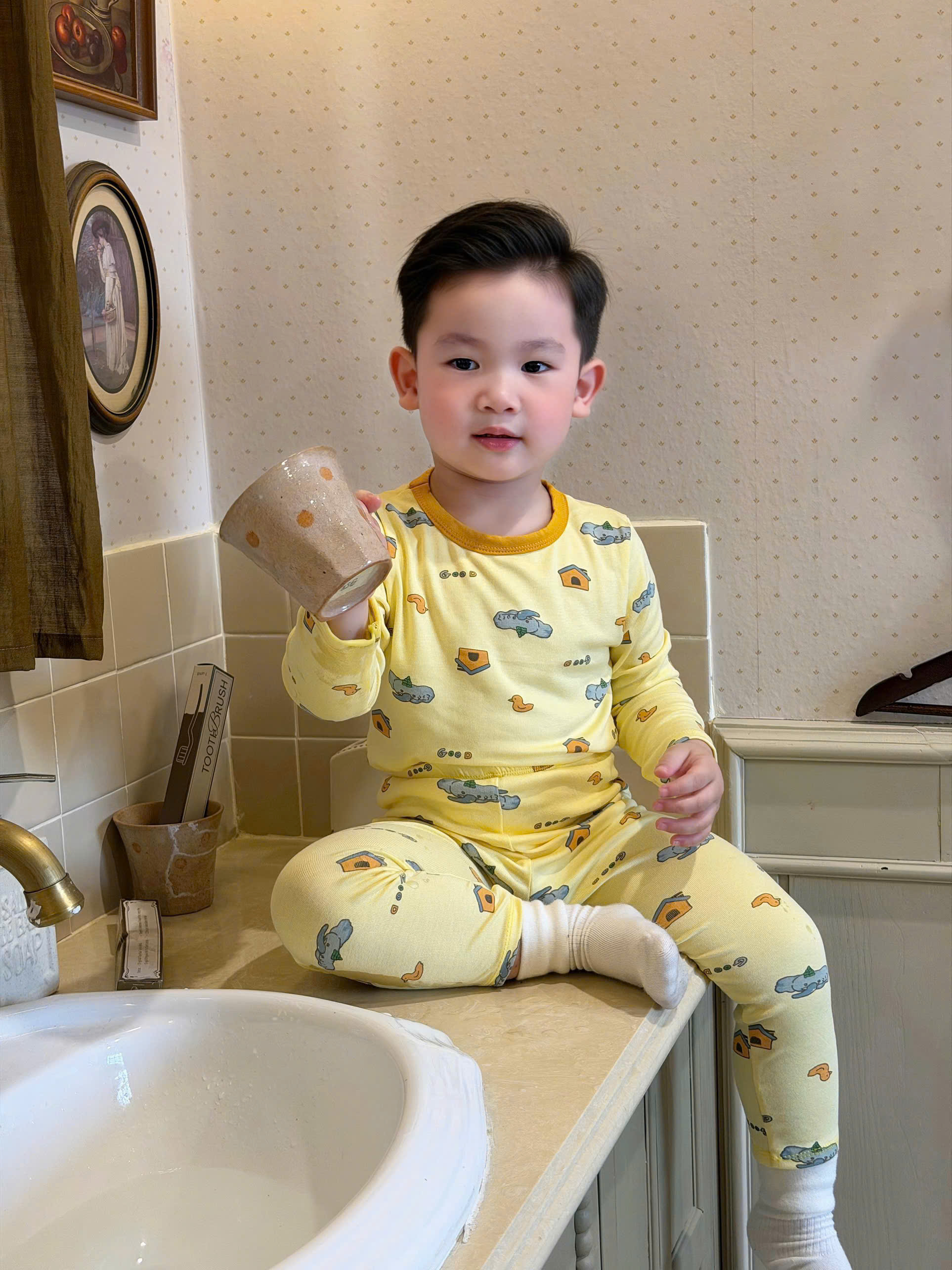 T442 - SET 2 BỘ BÉ TRAI DÀI TAY ZIP HOẠT HÌNH CHÓ