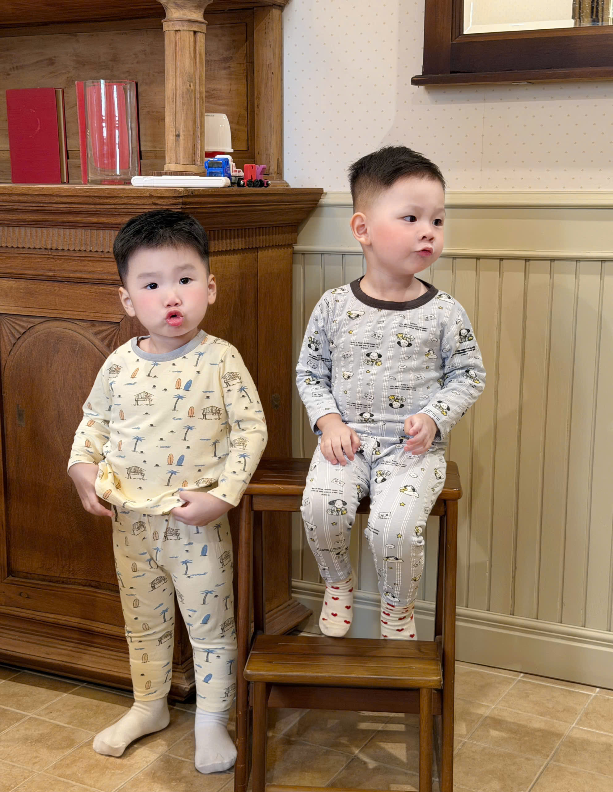 T442 - SET 2 BỘ BÉ TRAI DÀI TAY ZIP HOẠT HÌNH CHÓ