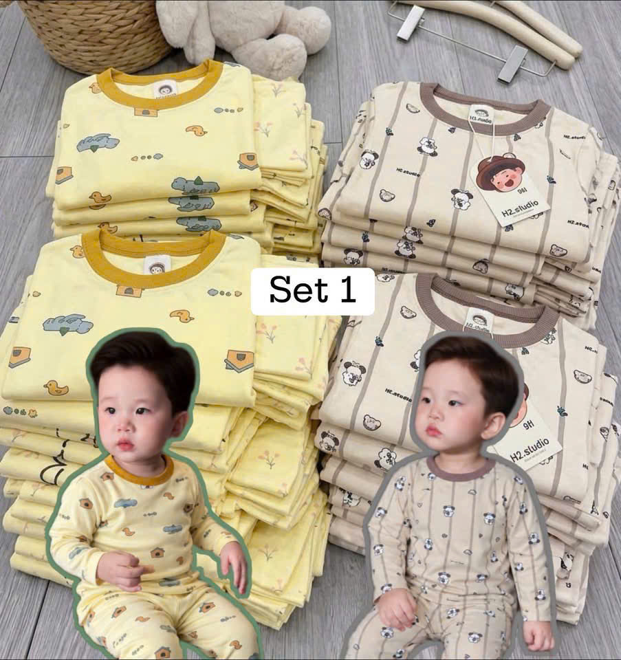 T442 - SET 2 BỘ BÉ TRAI DÀI TAY ZIP HOẠT HÌNH CHÓ