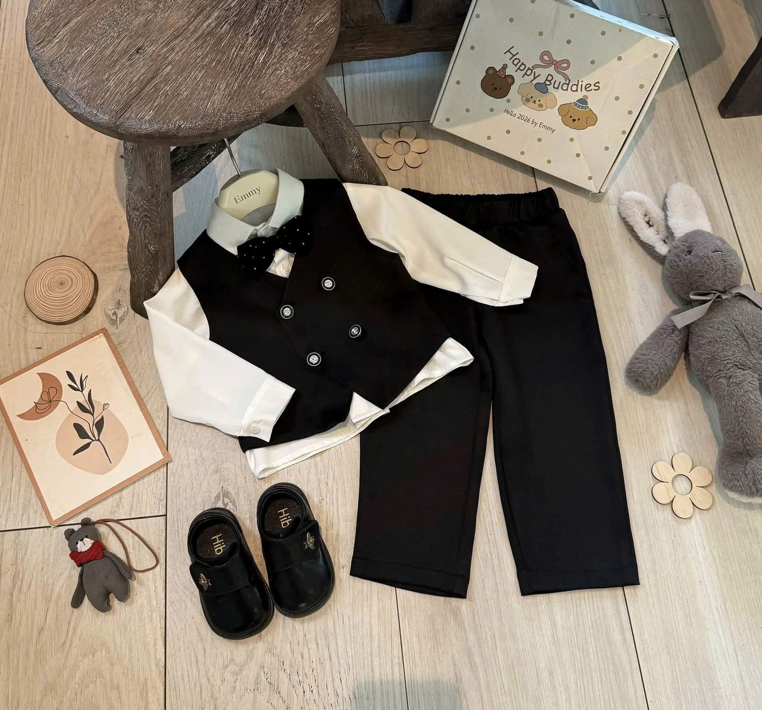 T444 - SET BÉ TRAI GILE 3CT KÈM SƠ MI TRẮNG + NƠ