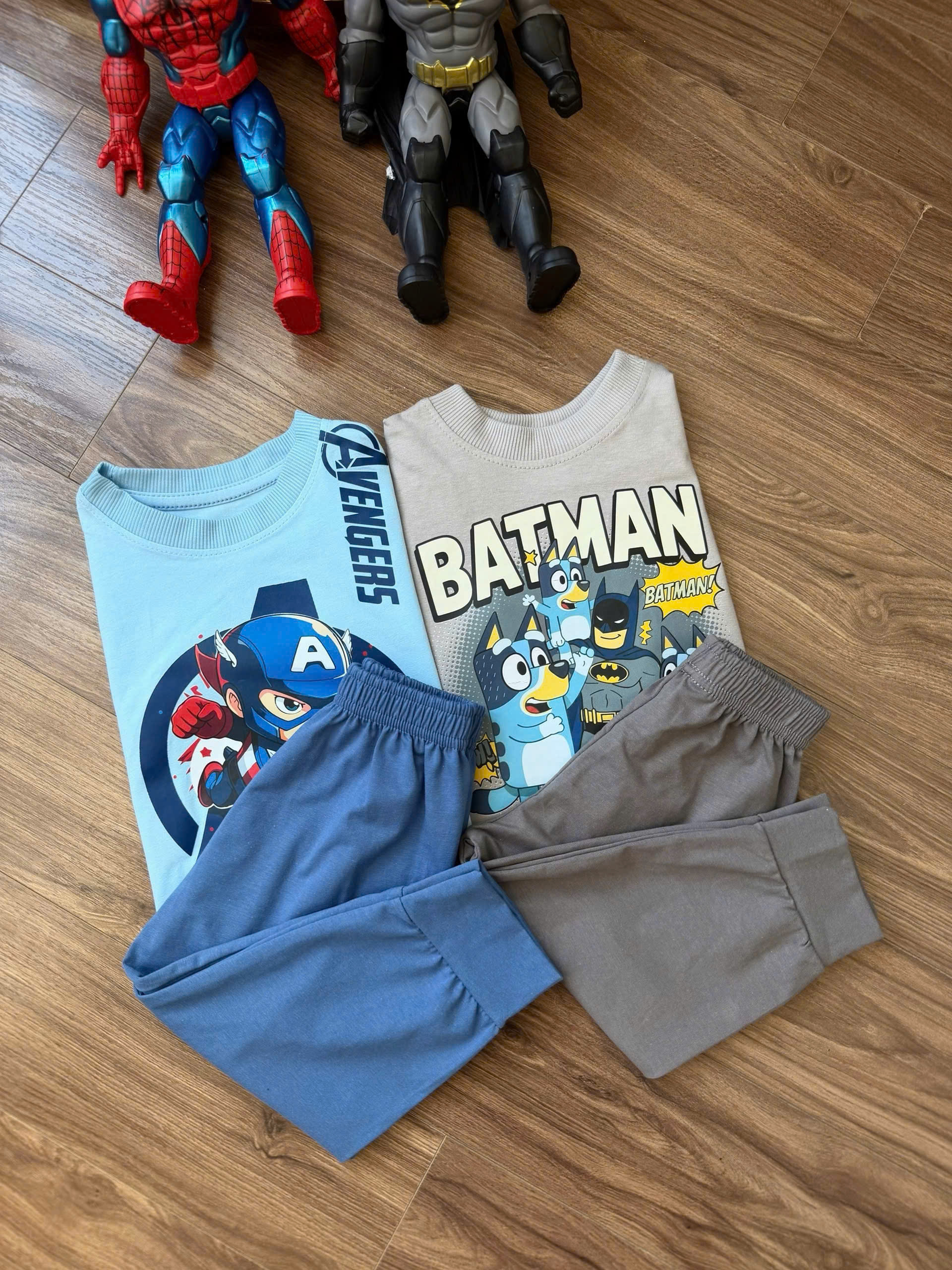 (chờ) T461 - SET 2 BỘ BÉ TRAI DÀI TAY BATMAN AVENGERS xanh xám