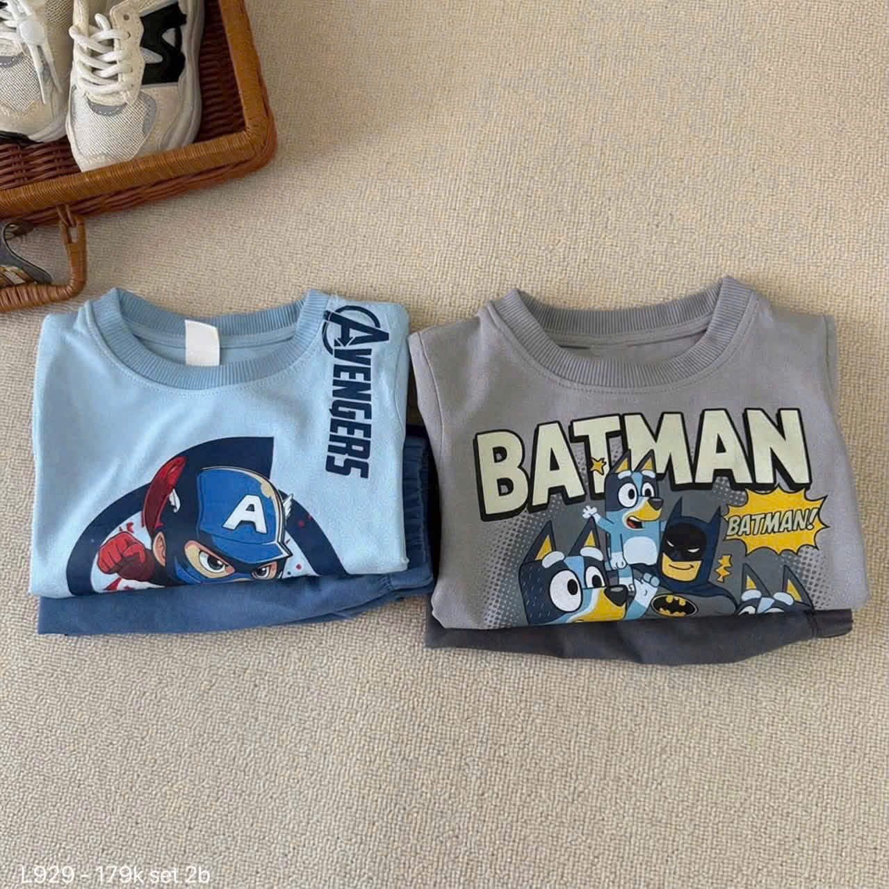 (chờ) T461 - SET 2 BỘ BÉ TRAI DÀI TAY BATMAN AVENGERS xanh xám