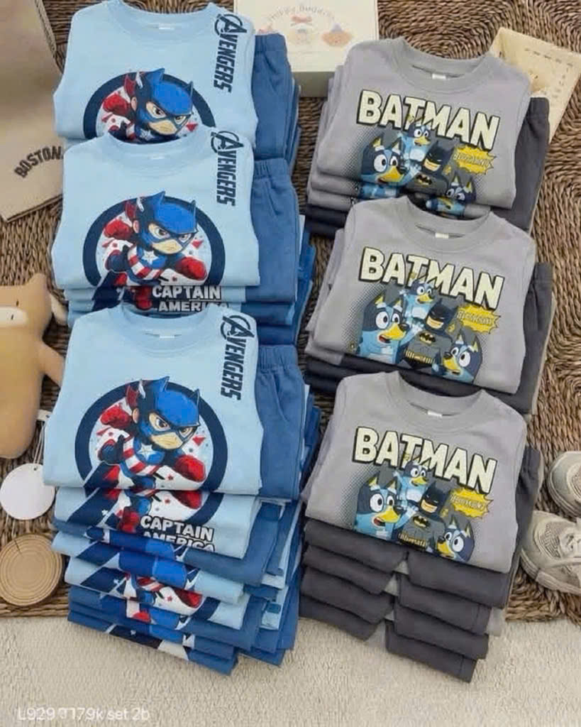 (chờ) T461 - SET 2 BỘ BÉ TRAI DÀI TAY BATMAN AVENGERS xanh xám