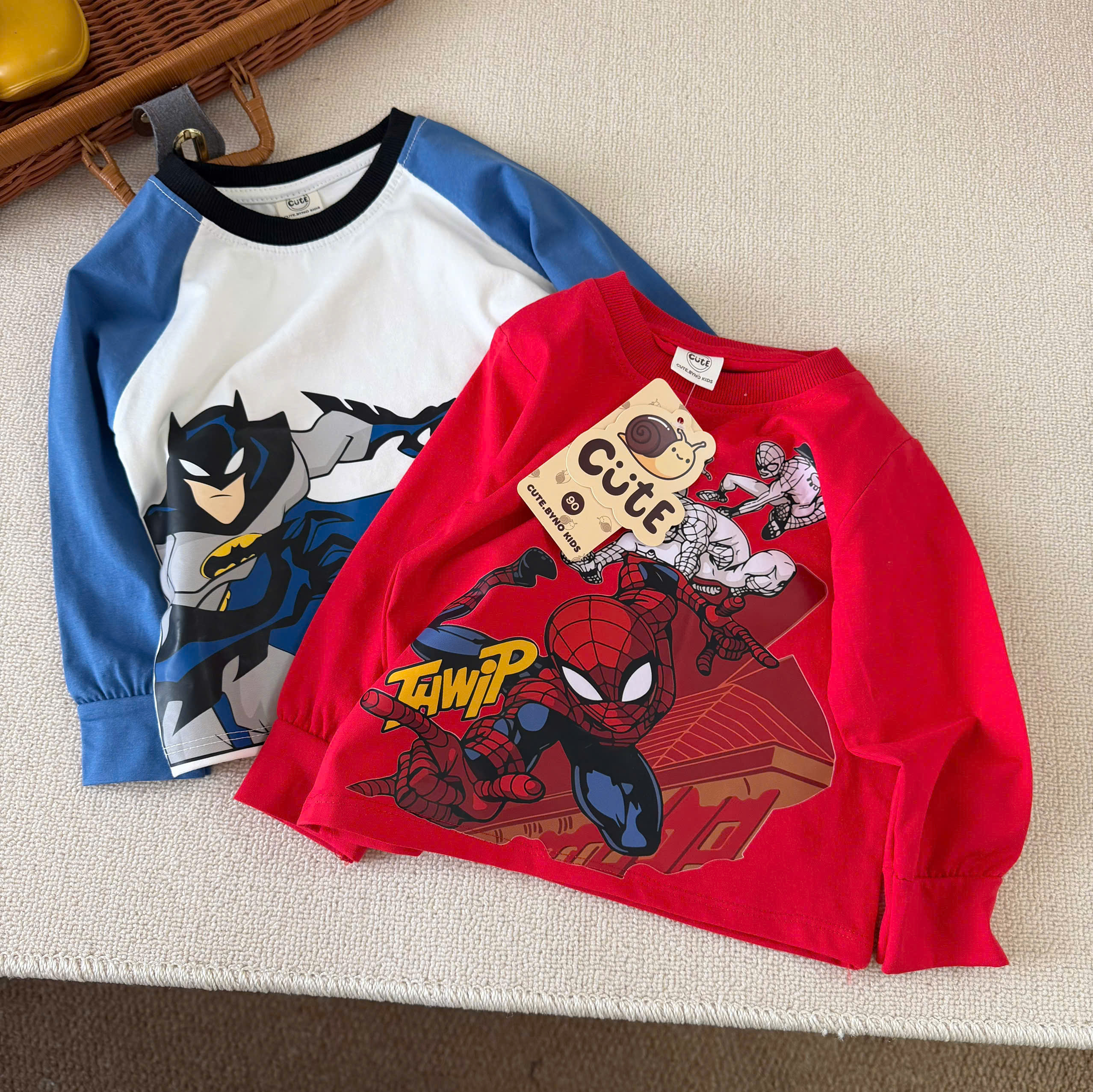 (chờ) T463 - SET 2 BỘ BÉ TRAI DÀI TAY BATMAN PHỐI TRẮNG xanh đỏ
