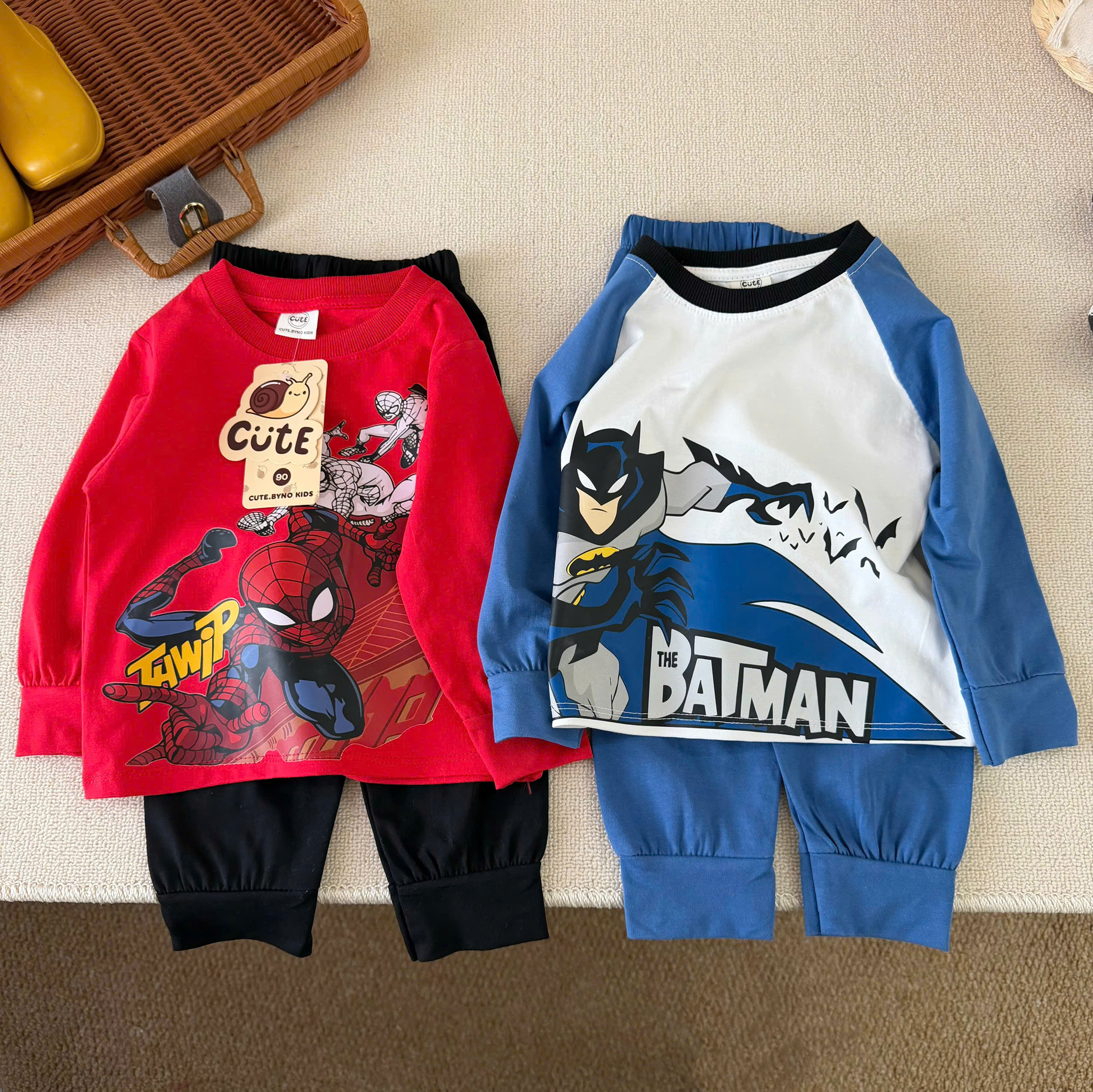 (chờ) T463 - SET 2 BỘ BÉ TRAI DÀI TAY BATMAN PHỐI TRẮNG xanh đỏ