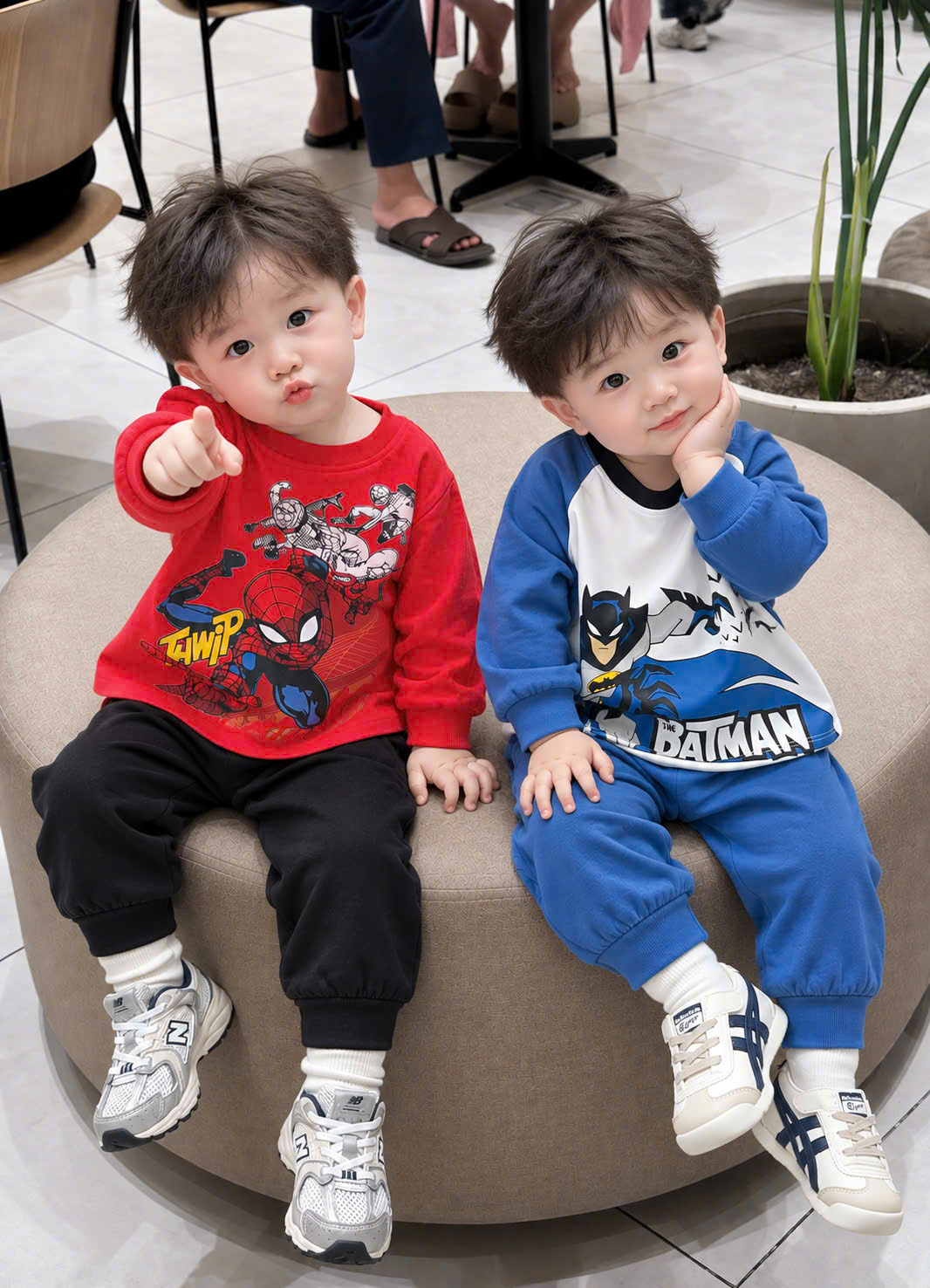 (chờ) T463 - SET 2 BỘ BÉ TRAI DÀI TAY BATMAN PHỐI TRẮNG xanh đỏ