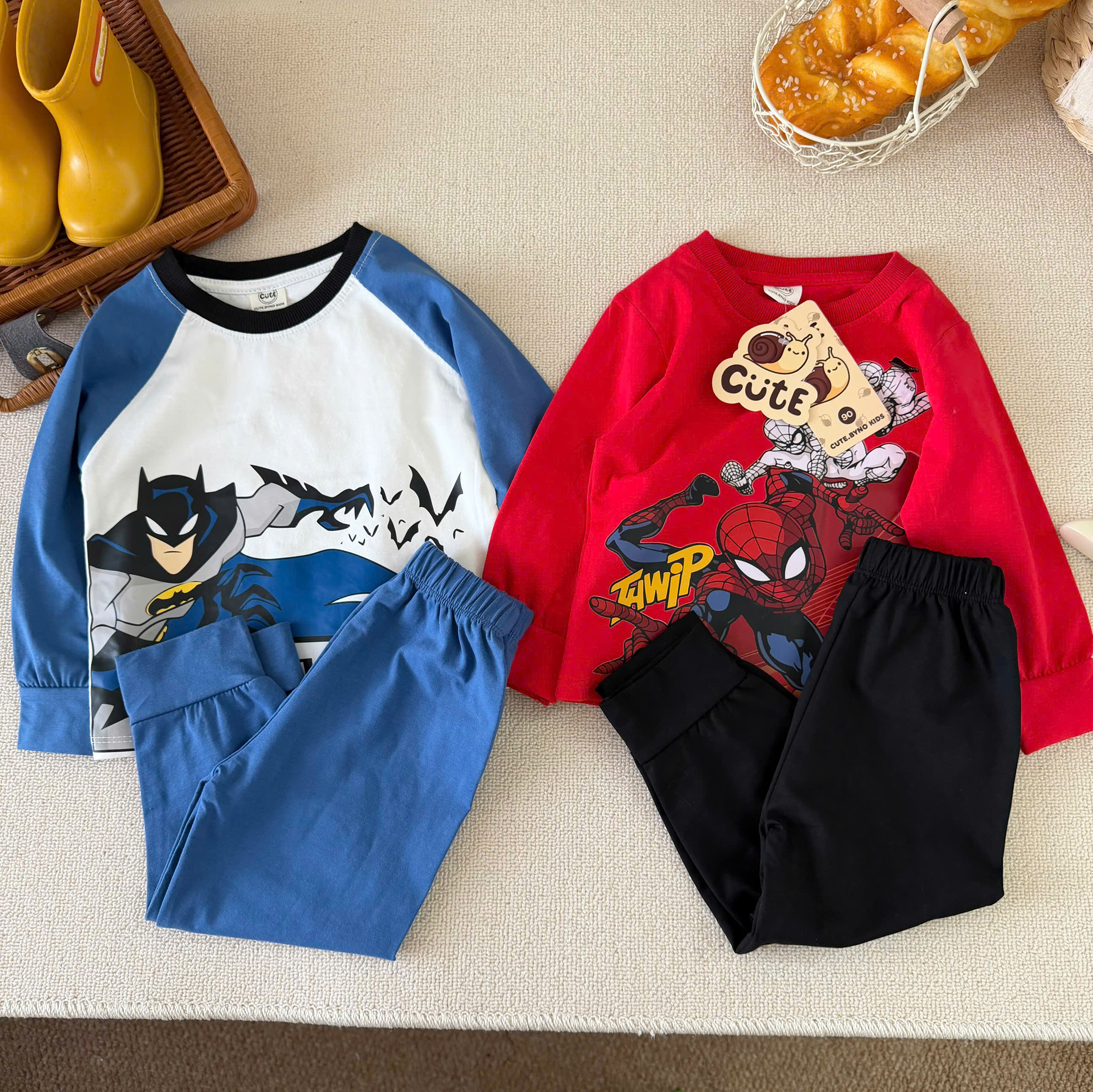 (chờ) T463 - SET 2 BỘ BÉ TRAI DÀI TAY BATMAN PHỐI TRẮNG xanh đỏ