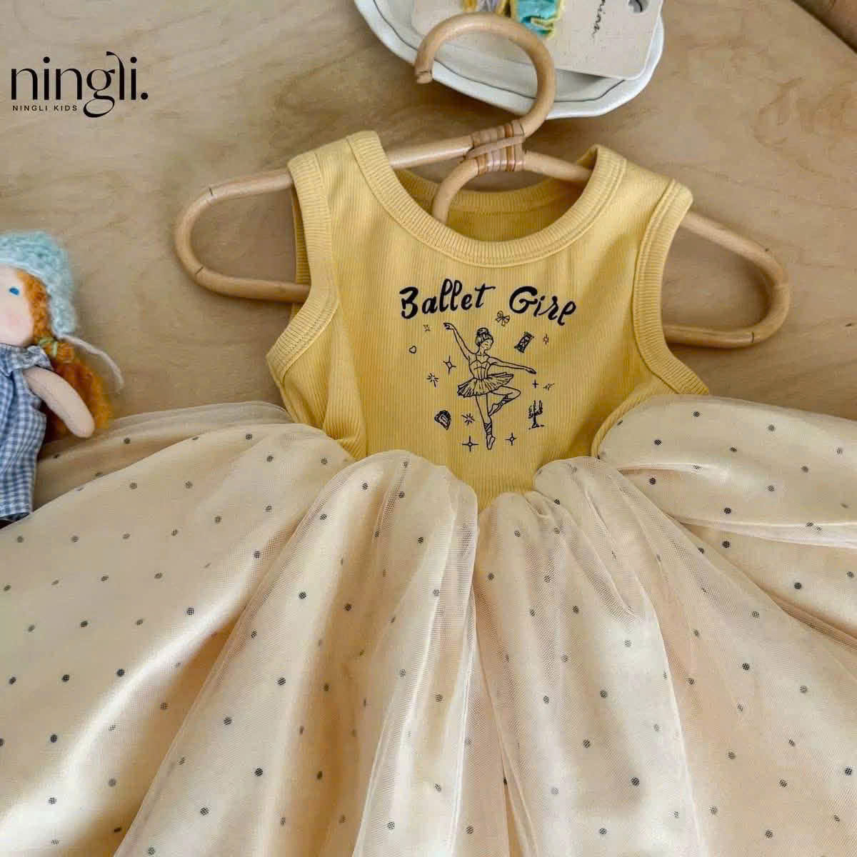VB597 - VÁY BÉ GÁI TĂM VÀNG Ballet CVAY BỒNG
