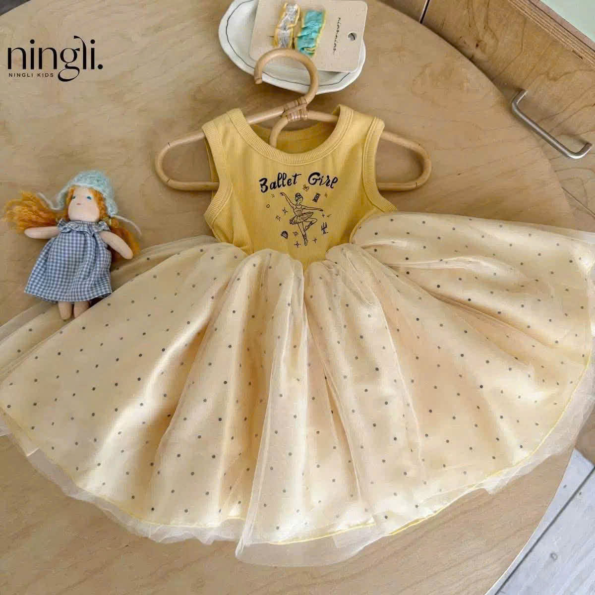 VB597 - VÁY BÉ GÁI TĂM VÀNG Ballet CVAY BỒNG