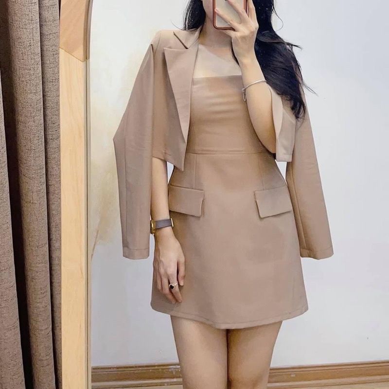 SNU648 - SET NỮ ÁO BLAZER LỬNG MIX VÁY CÚP