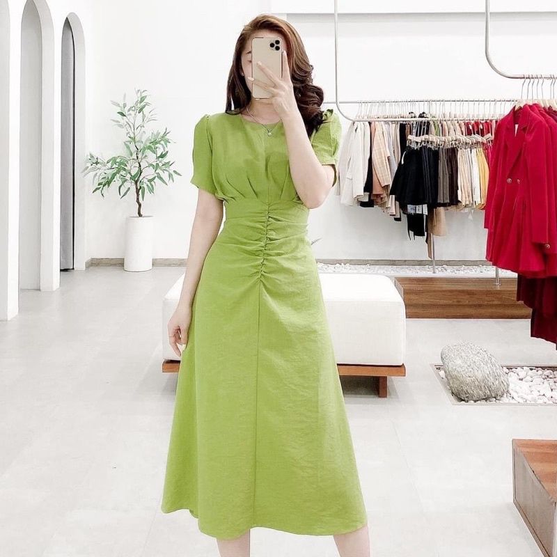 Đầm Linen Tưng Dáng Dài Màu Xanh Cốm Hàng Thiết Kế Sale 30%