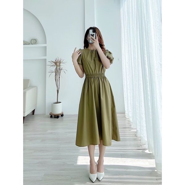 V20 - VÁY CHUN EO CỔ DÚM TAY BỒNG
