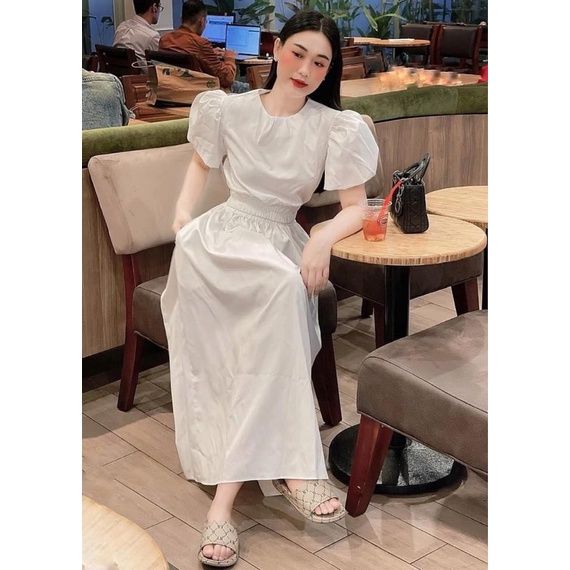 V20 - VÁY CHUN EO CỔ DÚM TAY BỒNG