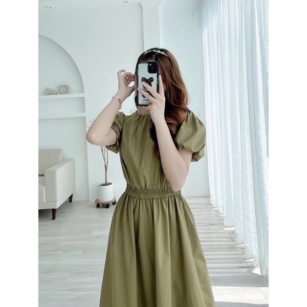V20 - VÁY CHUN EO CỔ DÚM TAY BỒNG