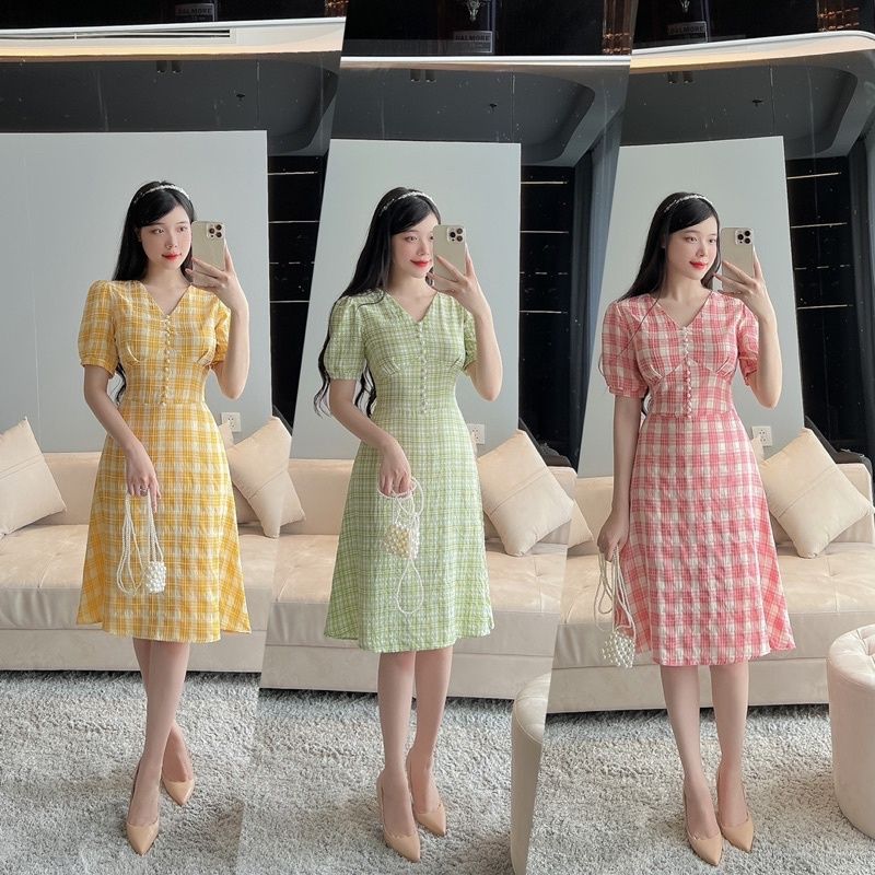 Váy Kẻ Caro , Đầm nữ Dáng Dài Xẻ Tà , Cổ Vuông Vintage Phong Cách Hàn Quốc  , Phù Hợp Công Sở , Đi Chơi | Shopee Việt Nam