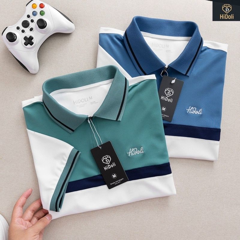 ANA75 - ÁO POLO NAM PHỐI MÀU TRẮNG DƯỚI THÊU HIDOLI