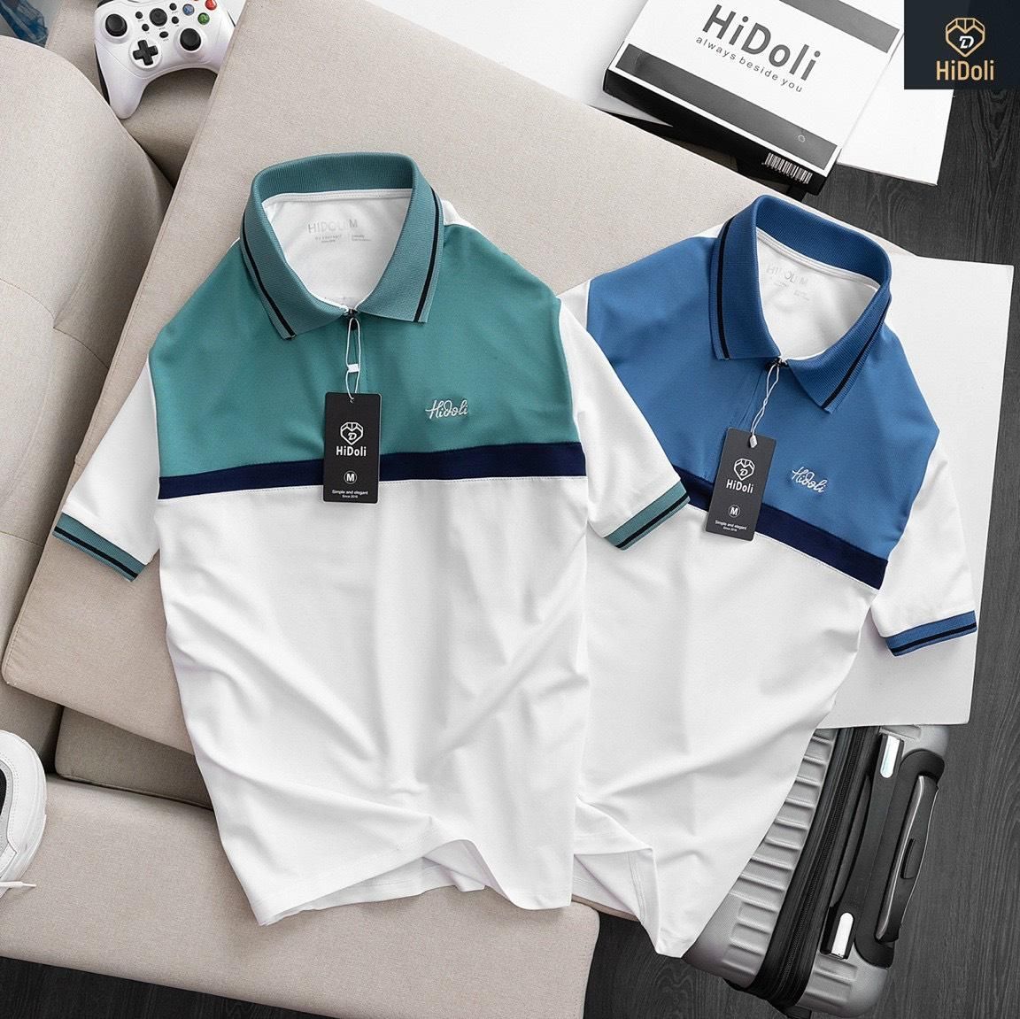 ANA75 - ÁO POLO NAM PHỐI MÀU TRẮNG DƯỚI THÊU HIDOLI