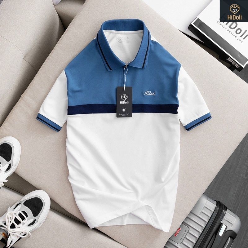 ANA75 - ÁO POLO NAM PHỐI MÀU TRẮNG DƯỚI THÊU HIDOLI