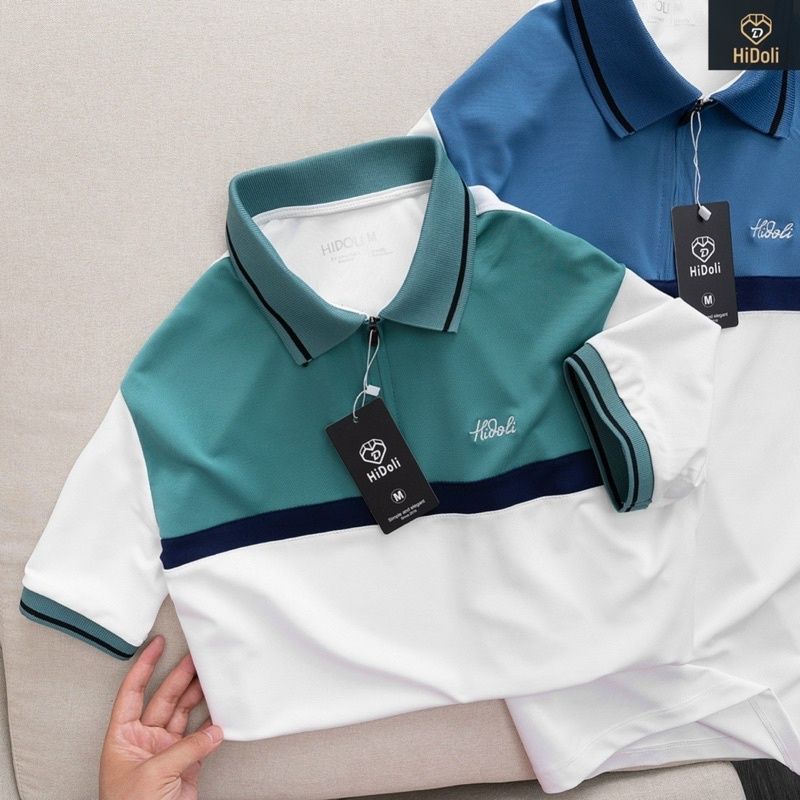 ANA75 - ÁO POLO NAM PHỐI MÀU TRẮNG DƯỚI THÊU HIDOLI