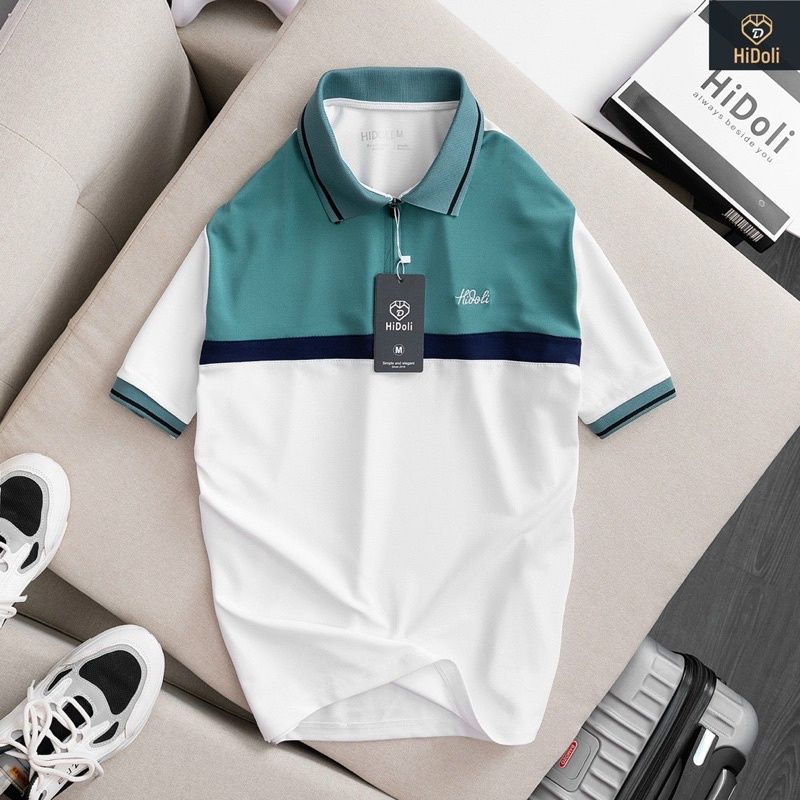 ANA75 - ÁO POLO NAM PHỐI MÀU TRẮNG DƯỚI THÊU HIDOLI