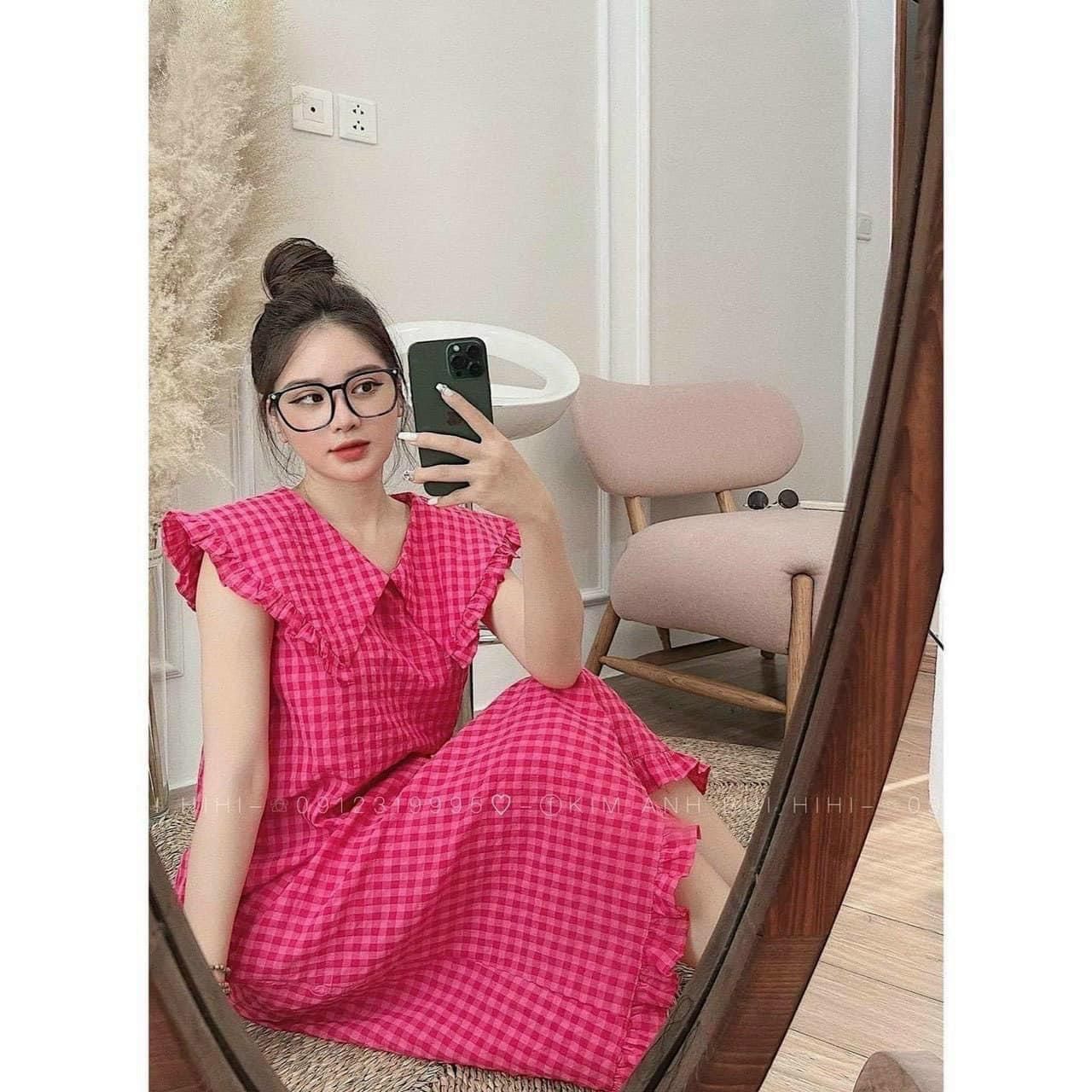M014 - Váy Đầm Suông Sát Nách Kẻ Sọc Tím Xếp Ly Bèo Ngực Size 12kg - 46kg  SORA CHAN