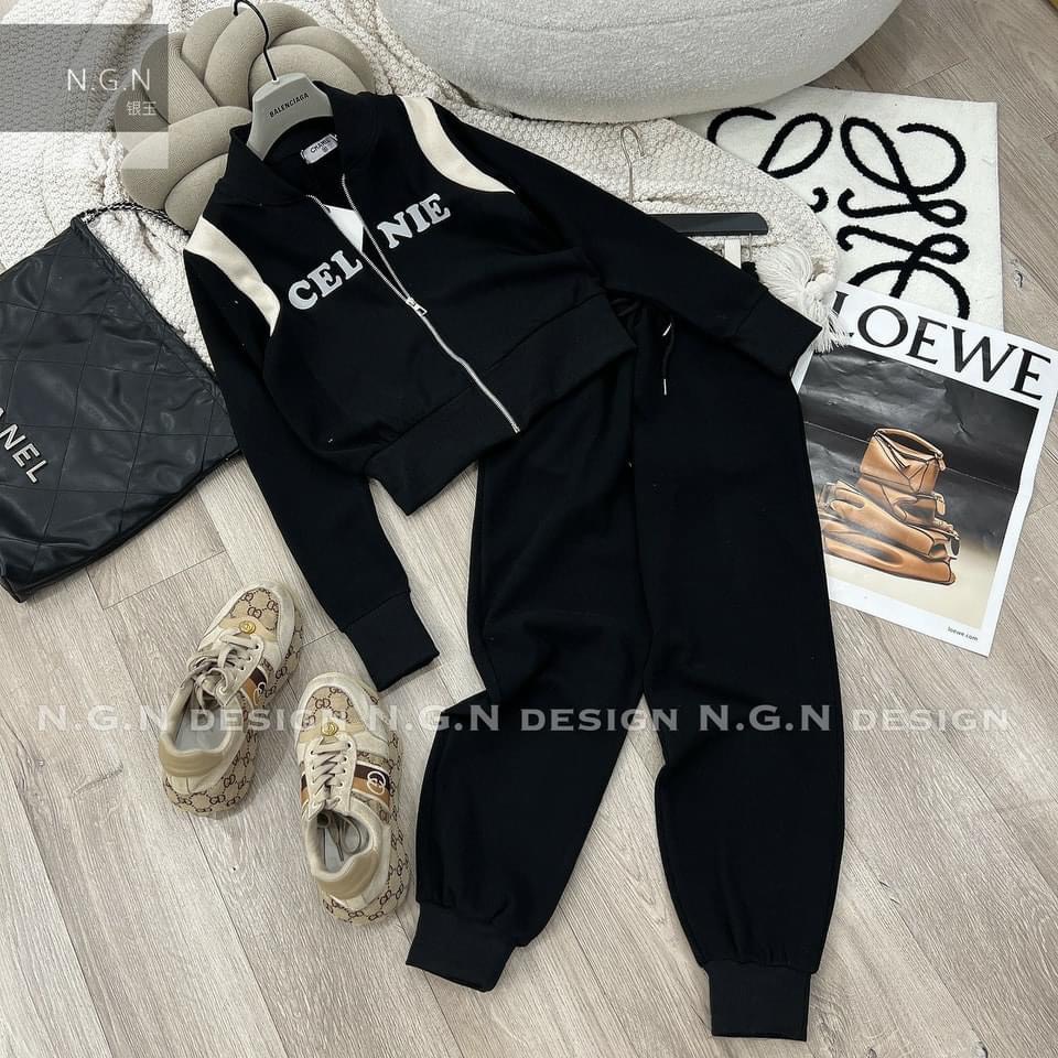 S881 - BỘ UMI BOMBER KHOÁ CELINE VAI TRẮNG