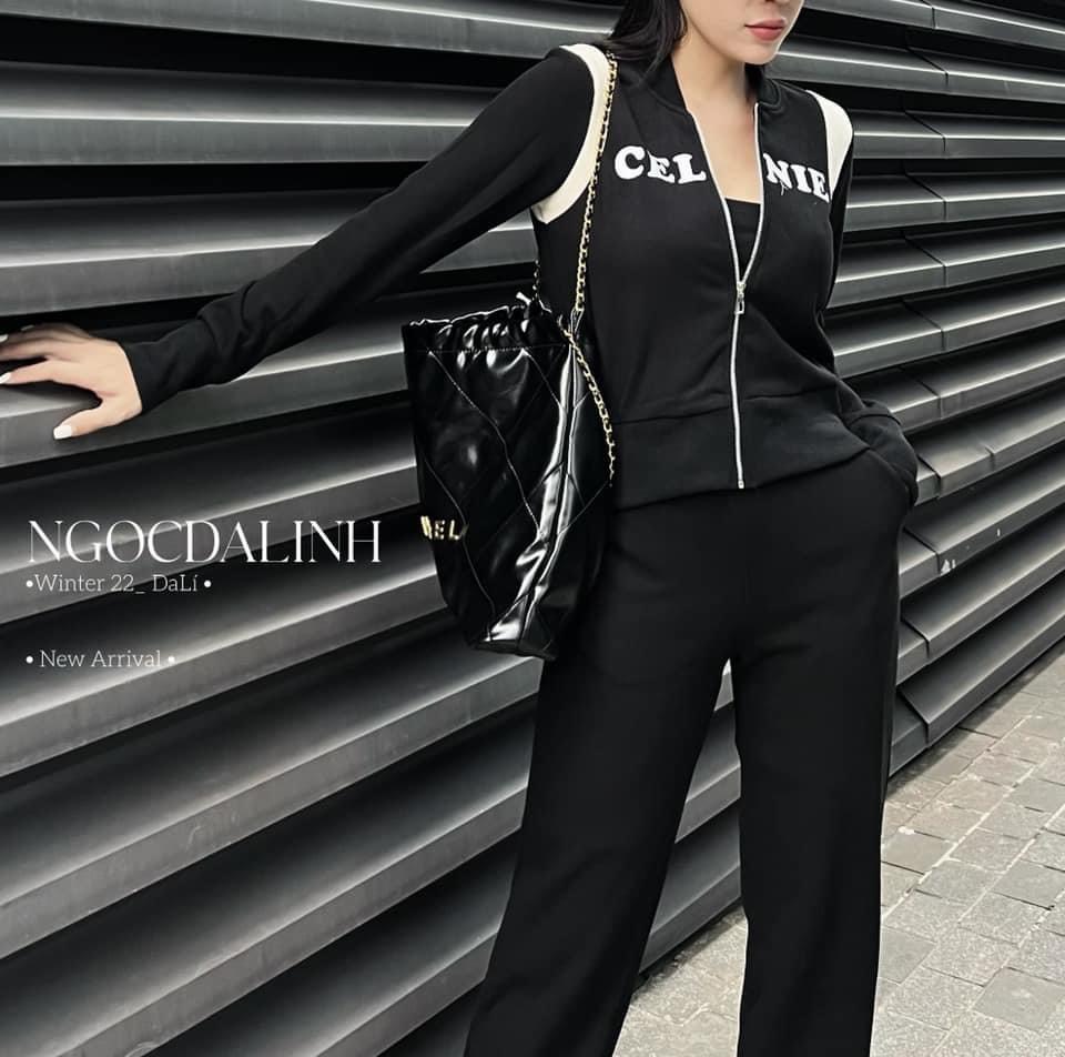 S881 - BỘ UMI BOMBER KHOÁ CELINE VAI TRẮNG